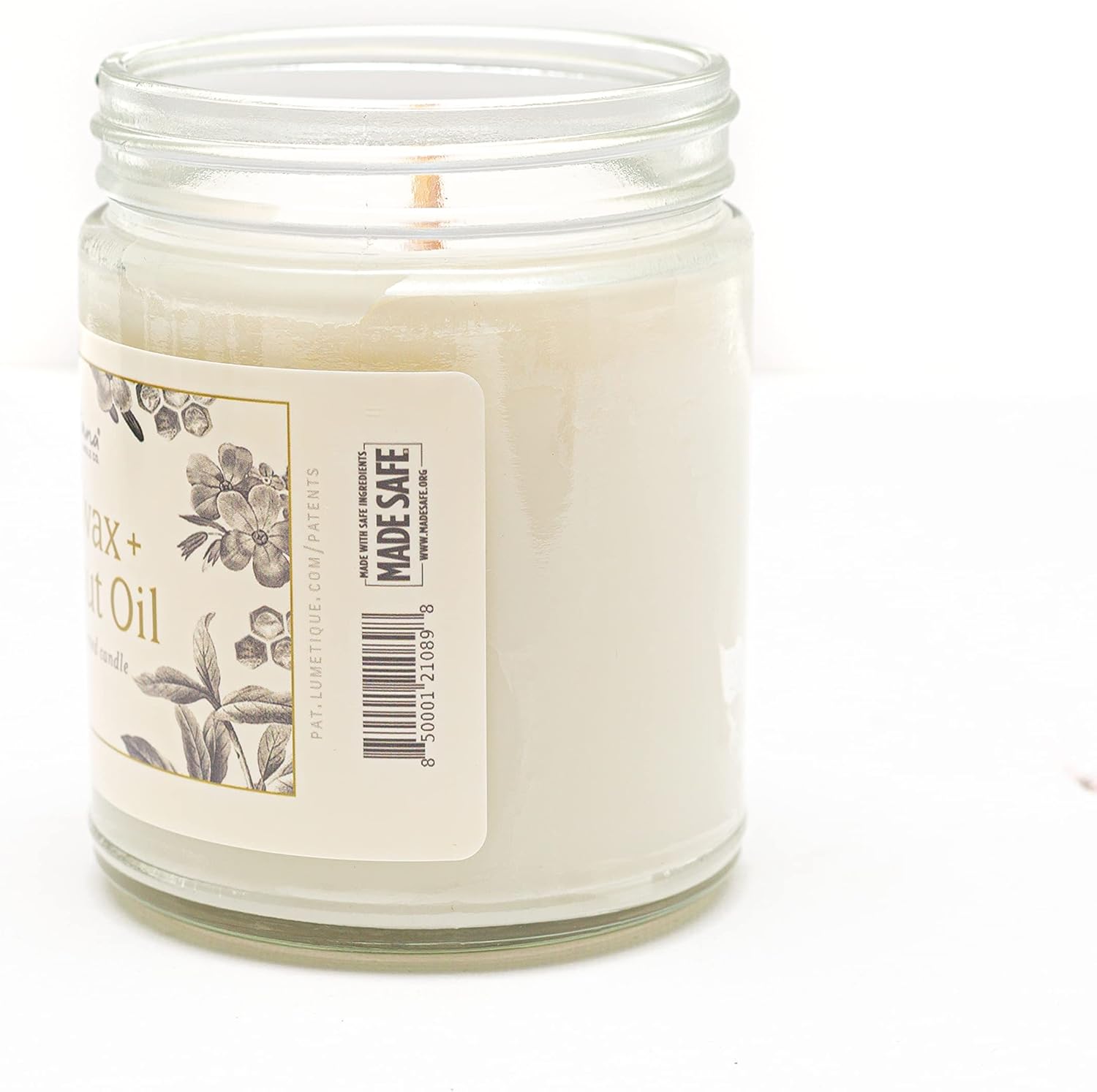 Fontana Candle Company – Vela sin perfume de cera de abejas y aceite de coco de 9 onzas, mecha de madera, no tóxica, largo tiempo de combustión,