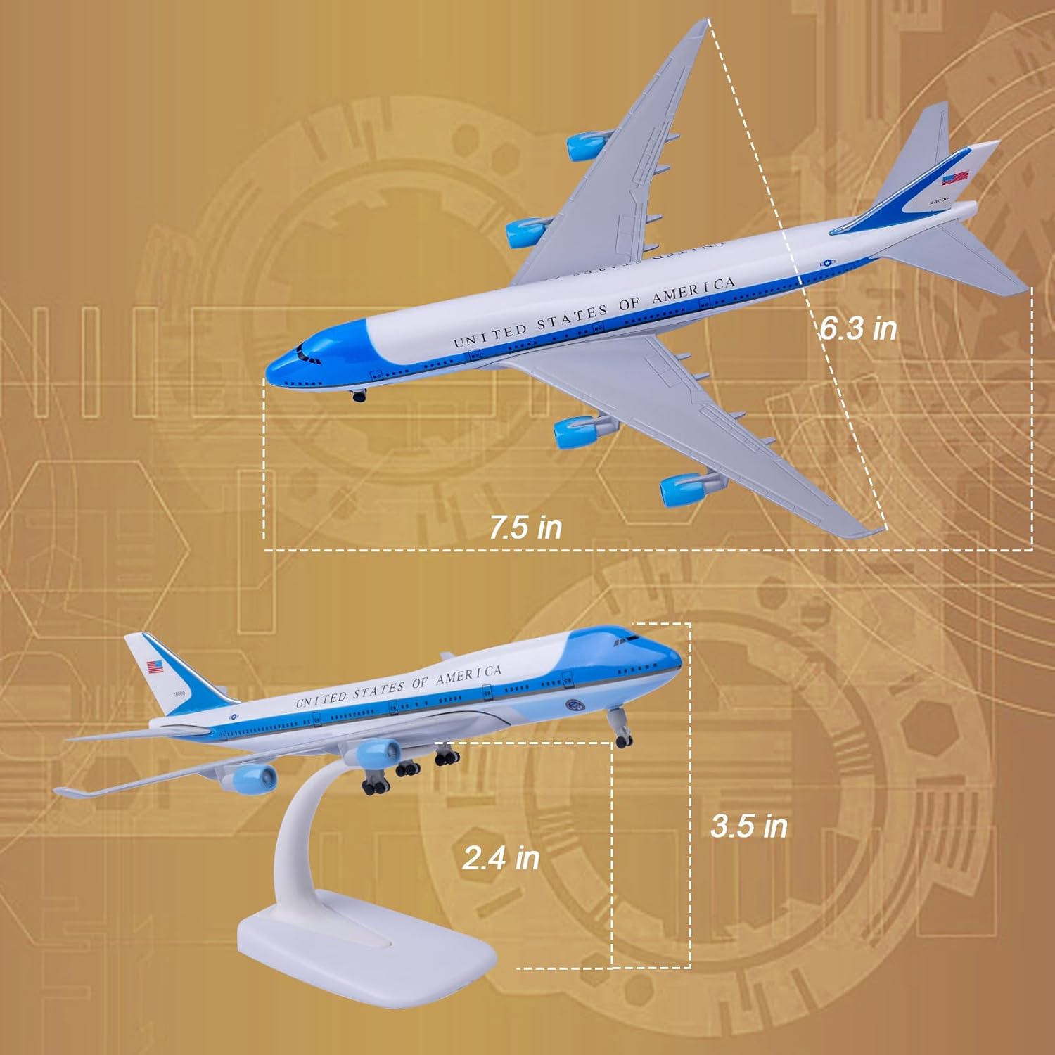 Modelo de avión 1300 Escala Avión Americano Airforceone Airplane B747 Modelo Modelo de avión para regalo y decoración