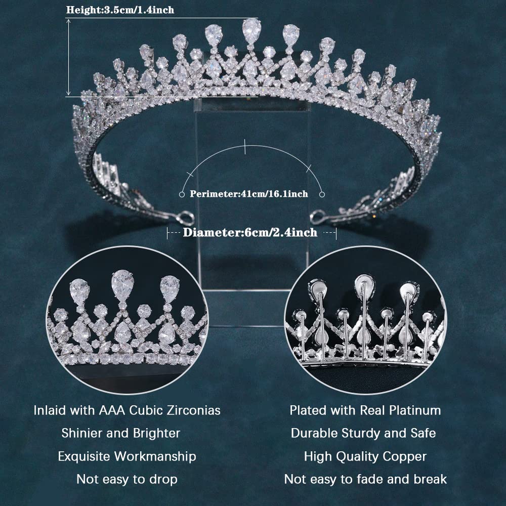 FASNAHOK Corona de boda con circonita cúbica completa, tiaras de novia, tocados alargados para concursos de belleza, hechos a mano, accesorios de