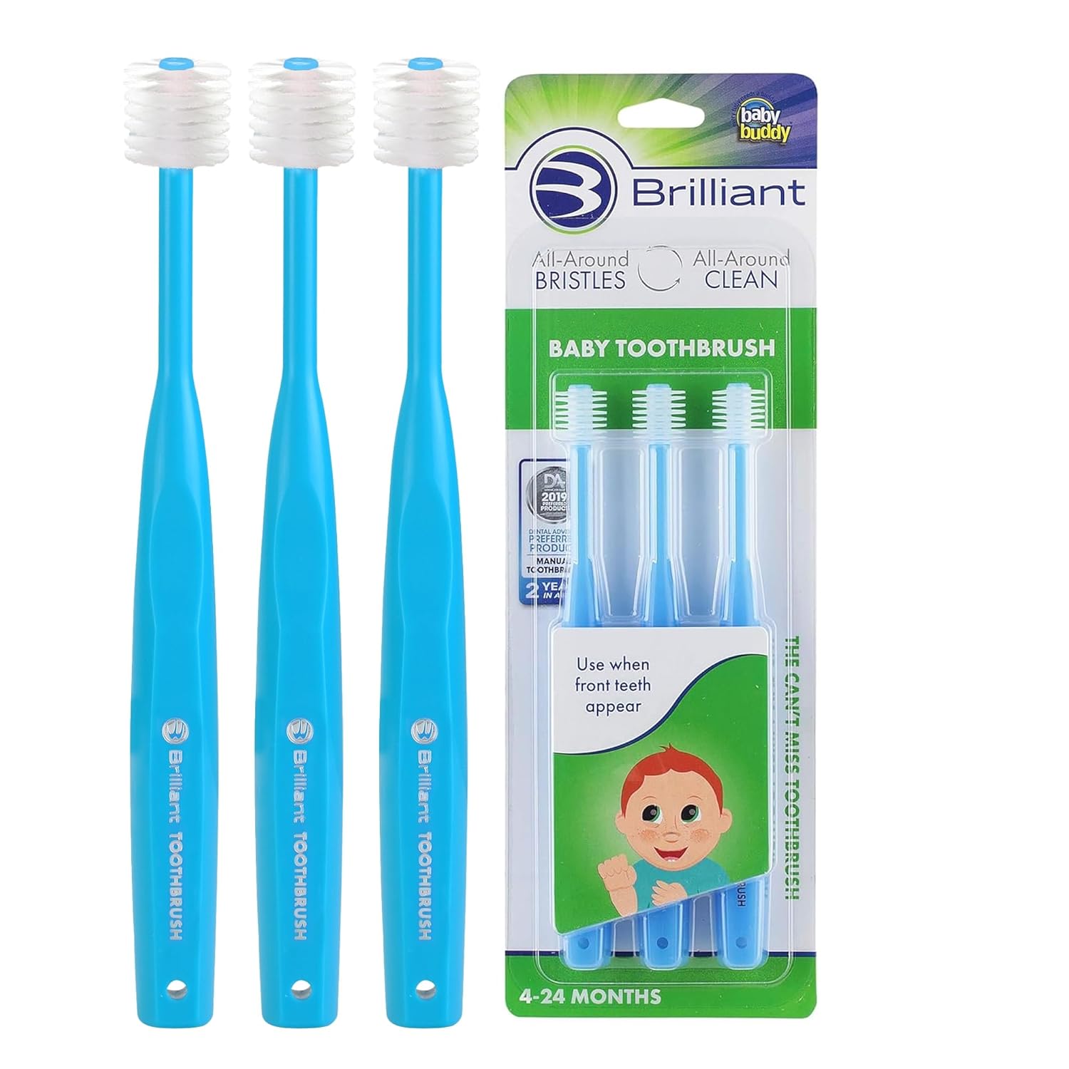 Baby Buddy 360 Cepillo de dientes Etapa 1, 3 Count, Azul