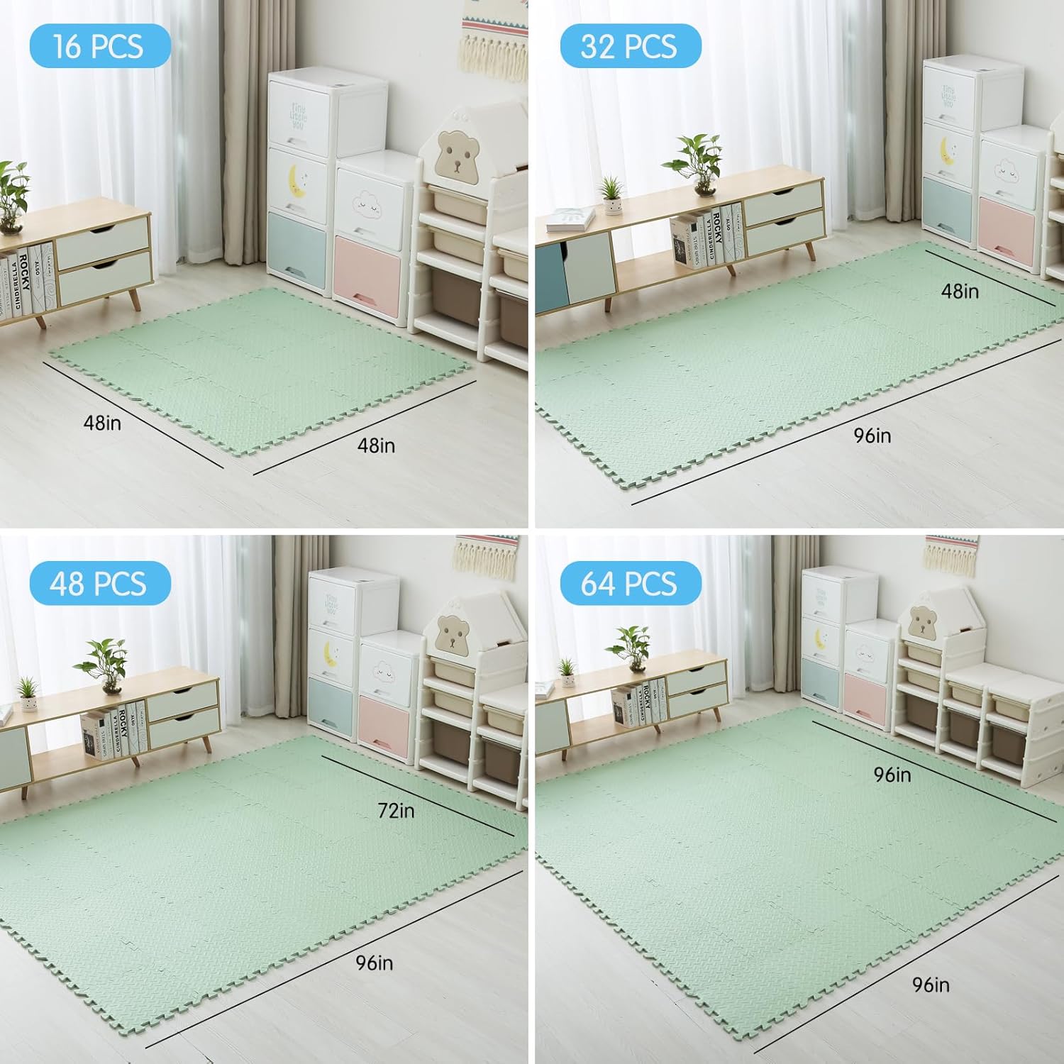 Coolcandy Tapete de juego de espuma EVA, 16 azulejos coloridos para bebé, tapete de juego cuadrado para niños con color sólido, azulejos de espuma