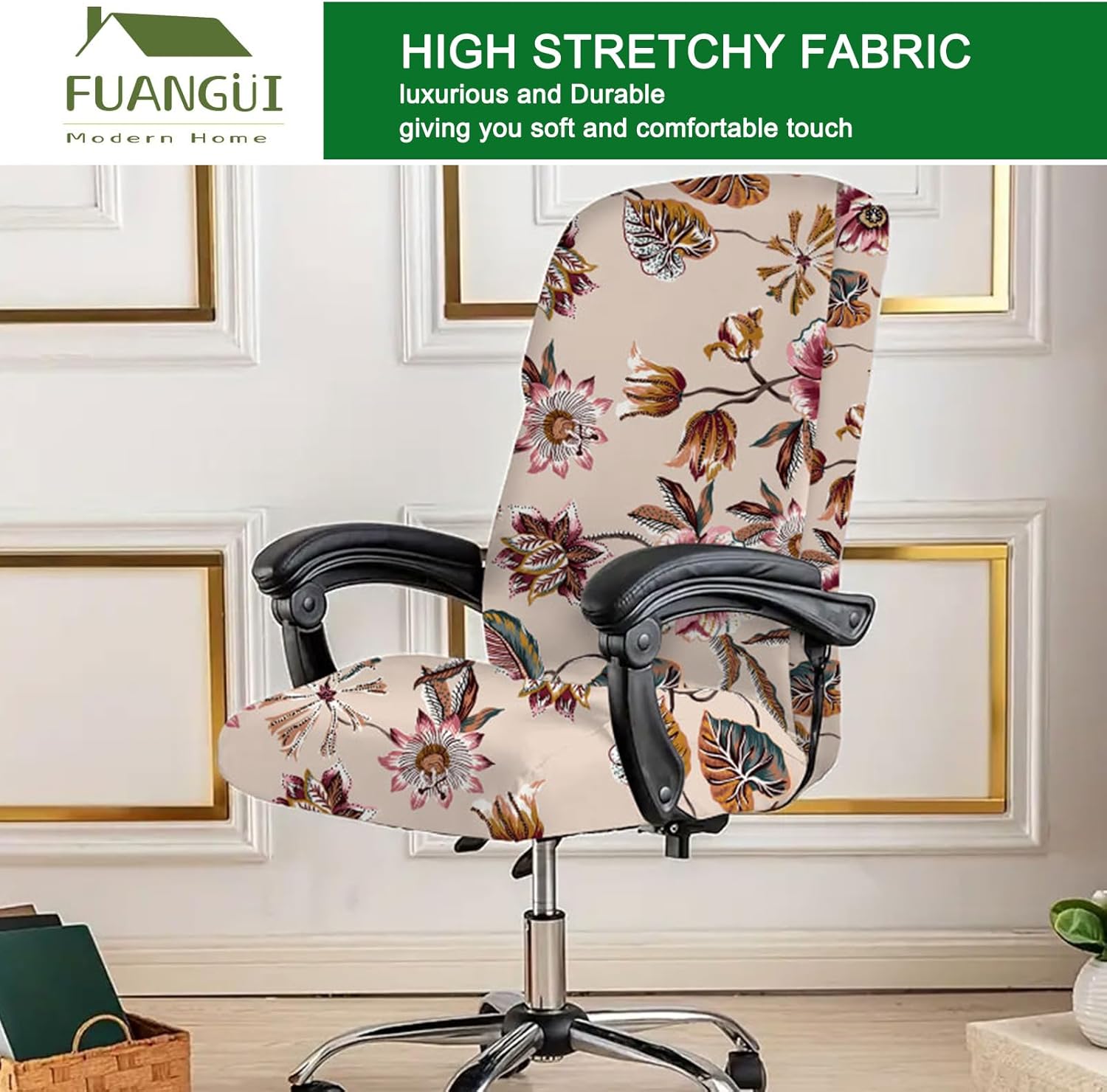 FUANGUI Funda para silla de oficina estampada, funda elástica para silla de computadora, funda universal para silla giratoria de escritorio con