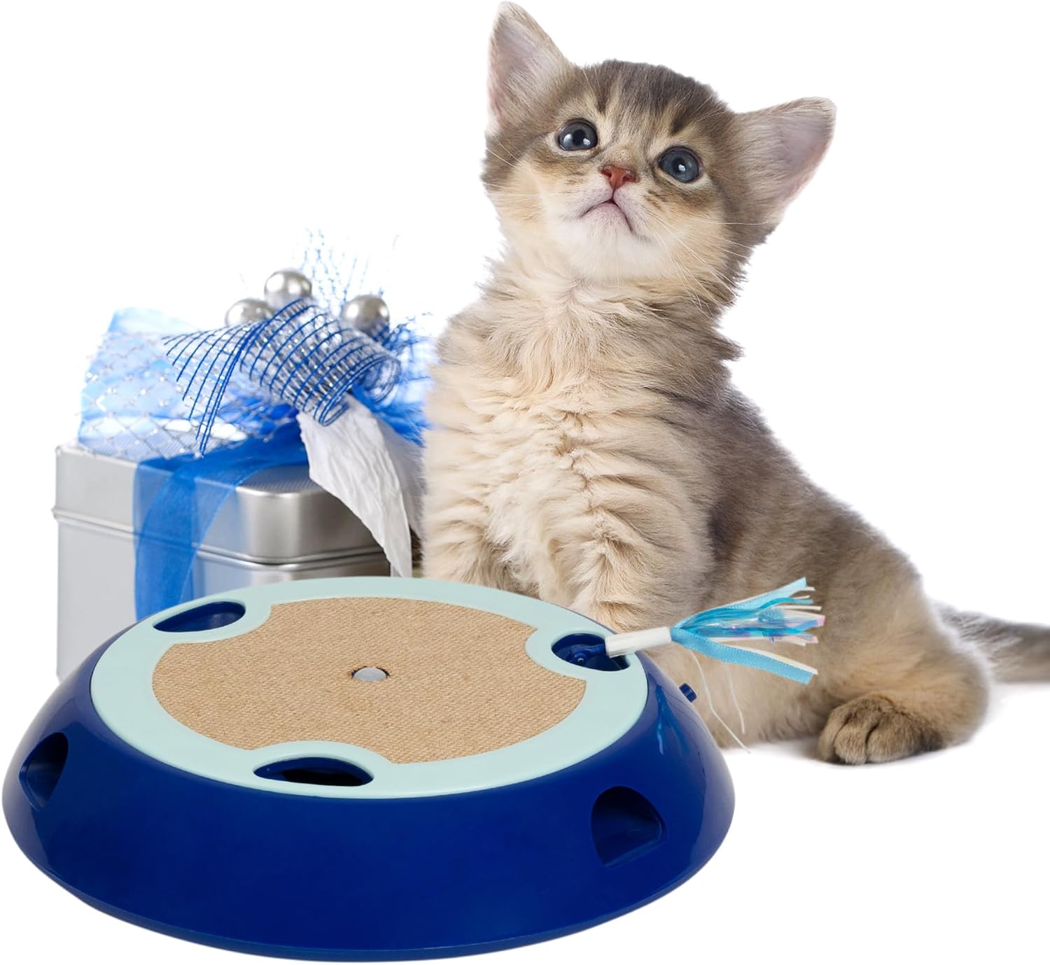 PetPrime Juguetes interactivos 2 en 1 para gatos de interior, juguete electrónico para gatitos con alfombrilla de yute, lindo juguete de ratón