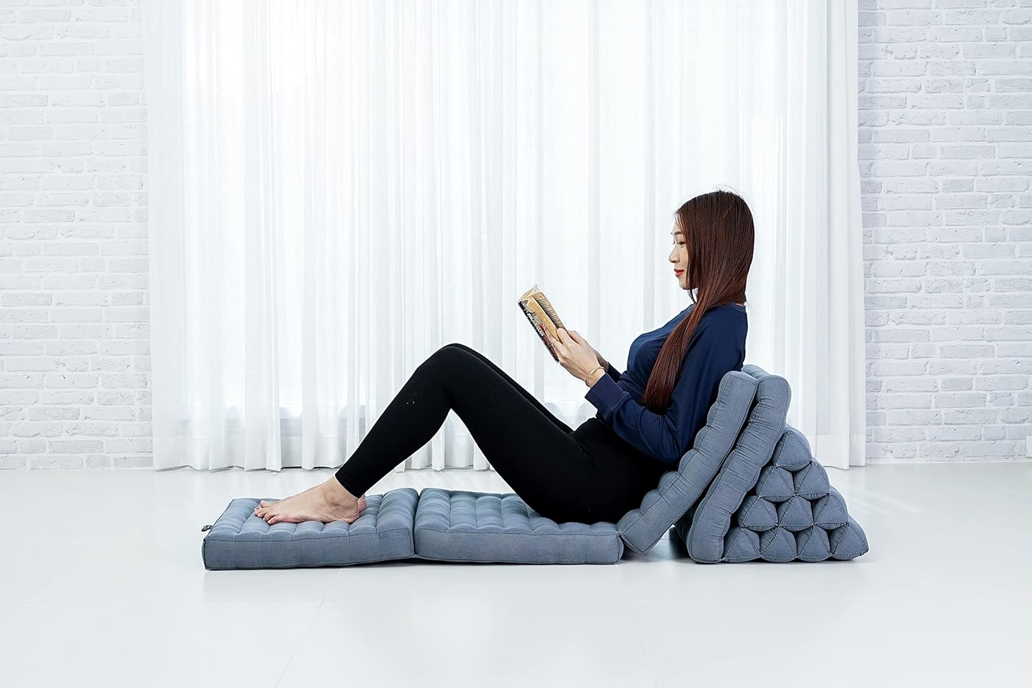 Leewadee Cómodo colchón japonés de suelo, cama tailandesa con cojín triangular, colchón futón, tapete de masaje tailandés extra largo, 89 x 20