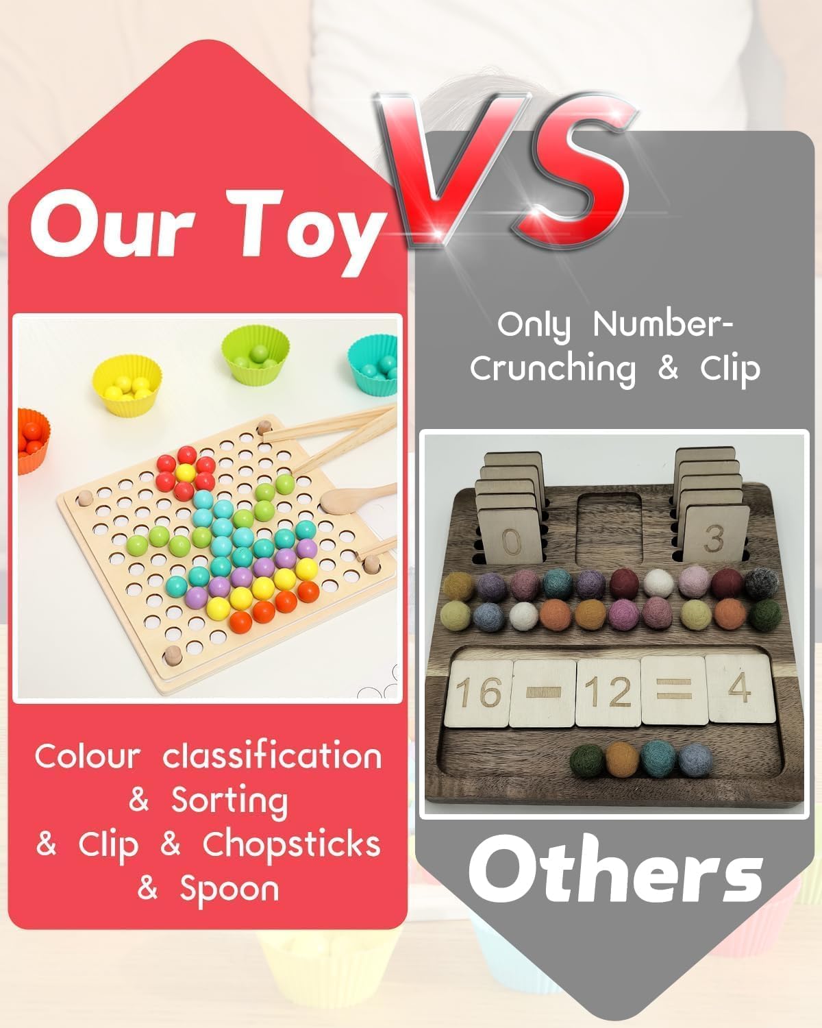 Juguetes Montessori de madera, juego de cuentas de tablero de clavijas para niños pequeños, juguete preescolar educativo temprano, juguetes de
