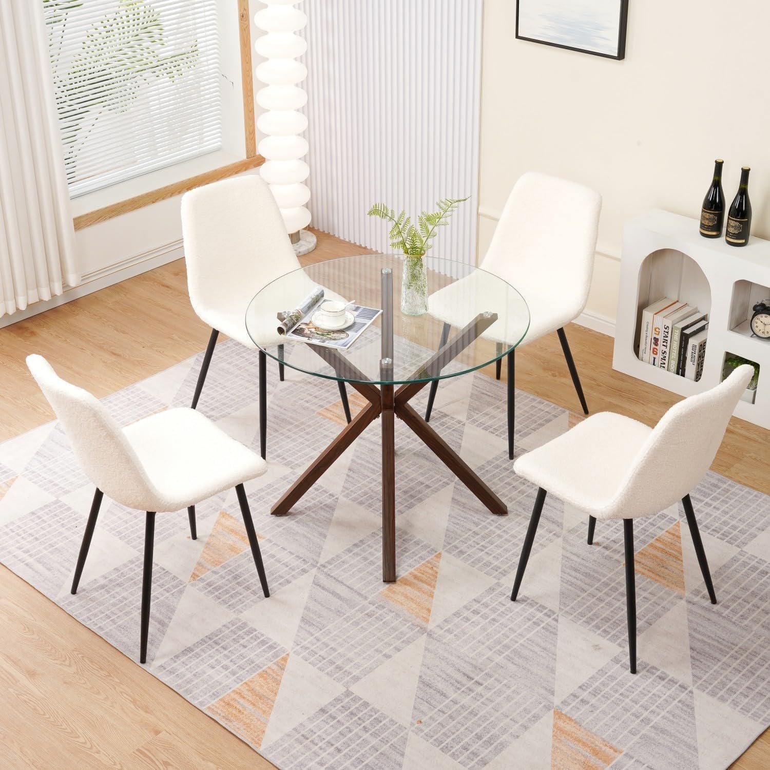 JALOURT Juego de 4 sillas de comedor blancas, sillas de comedor modernas de mediados de siglo, sillas de comedor de cocina, respaldo curvado, silla