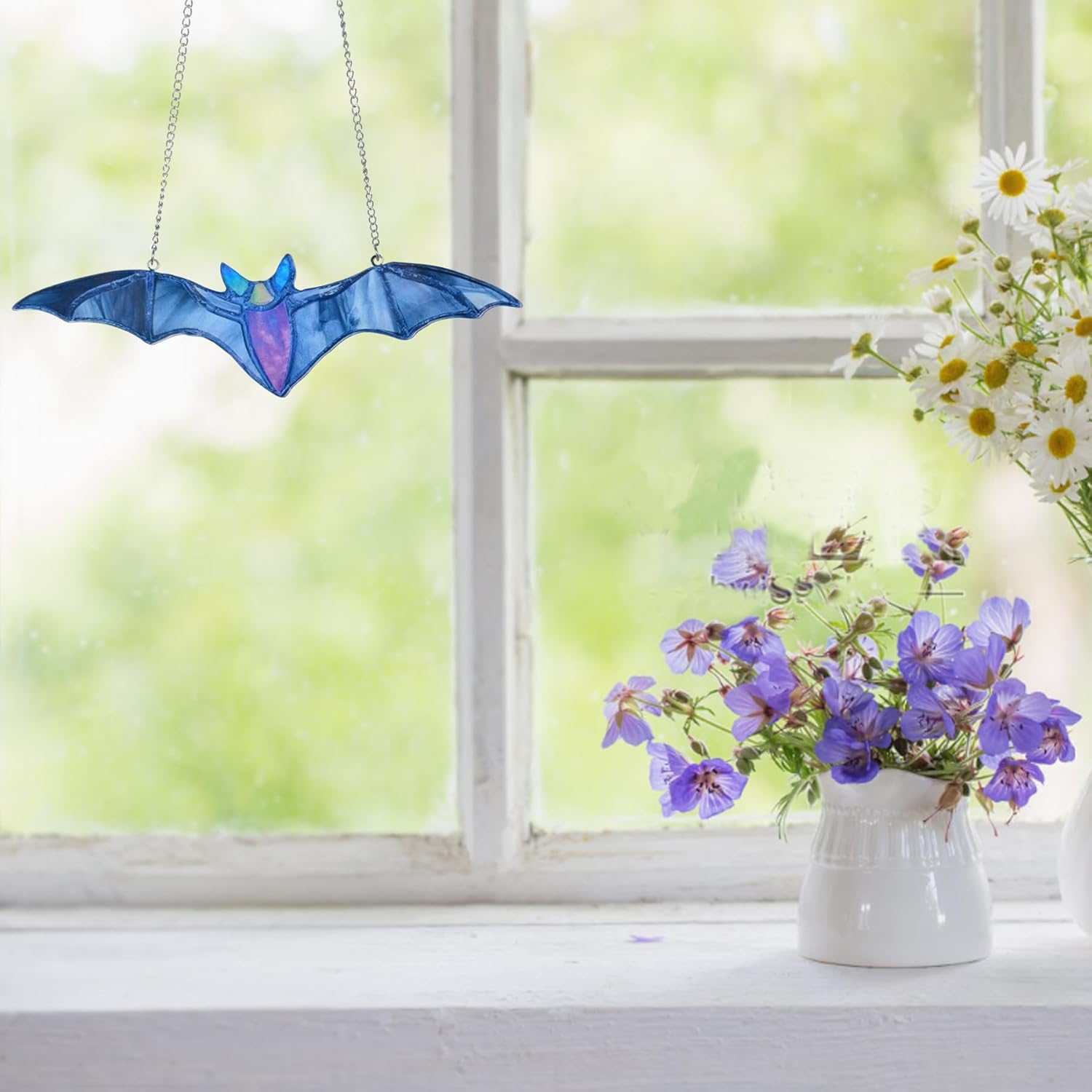 U-MOJO – Atrapasoles de murciélago azul para ventanas, atrapasoles manchados de murciélagos para decoración de Halloween, decoración de pared de