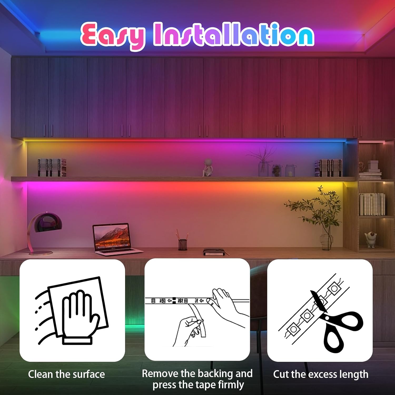 Tira de luz LED RGB, cinta de luz de 18 pies con control remoto, luces LED enlazables para dormitorio, cocina, sala de estar, sala de estar, fiesta