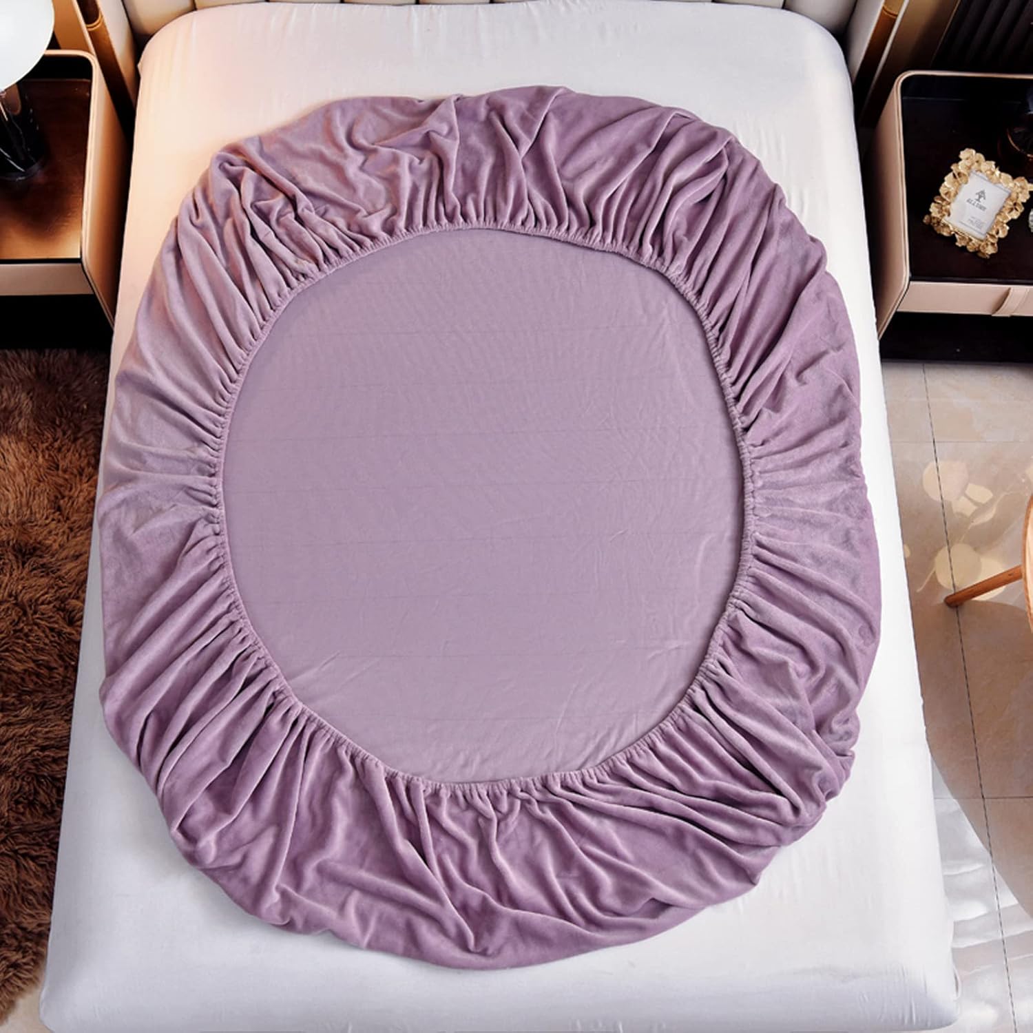 Sábana bajera de terciopelo, funda protectora de colchón de felpa de vellón con bolsillo profundo de 15 pulgadas, sábana inferior cálida y mullida