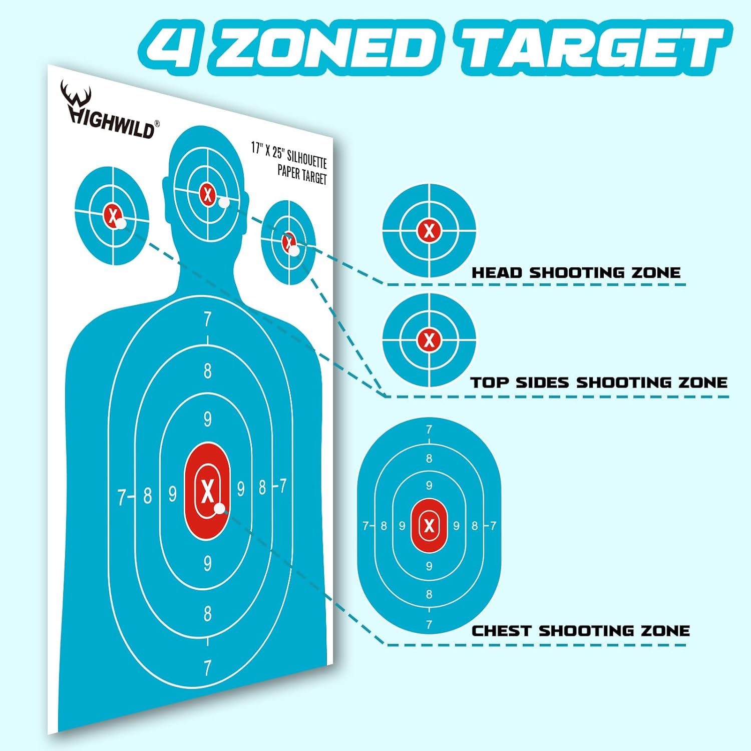 Highwild Papel de silueta para campo de tiro, 17 x 25 pulgadas, adecuado para pistolas, rifles, pistolas de aire, pistolas de aire comprimido