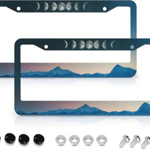 Marco de matrícula Moon Phase Mountain, paquete de 2 unidades, accesorios de automóvil, cubierta de placa de matrícula de aluminio, marco de Marco de matrícula Moon Phase Mountain, paquete de 2 unidades, accesorios de automóvil, cubierta de placa de matrícula de aluminio, marco de