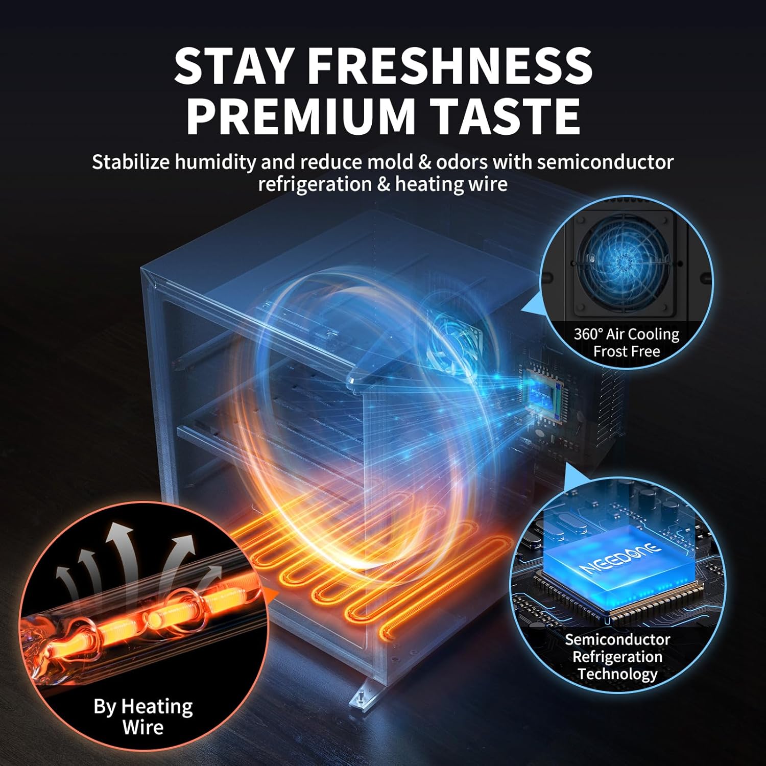 NEEDONE Humidor eléctrico de 33 litros con sistema de control silencioso de calefacción y refrigeración, armario refrigerador grande para 280