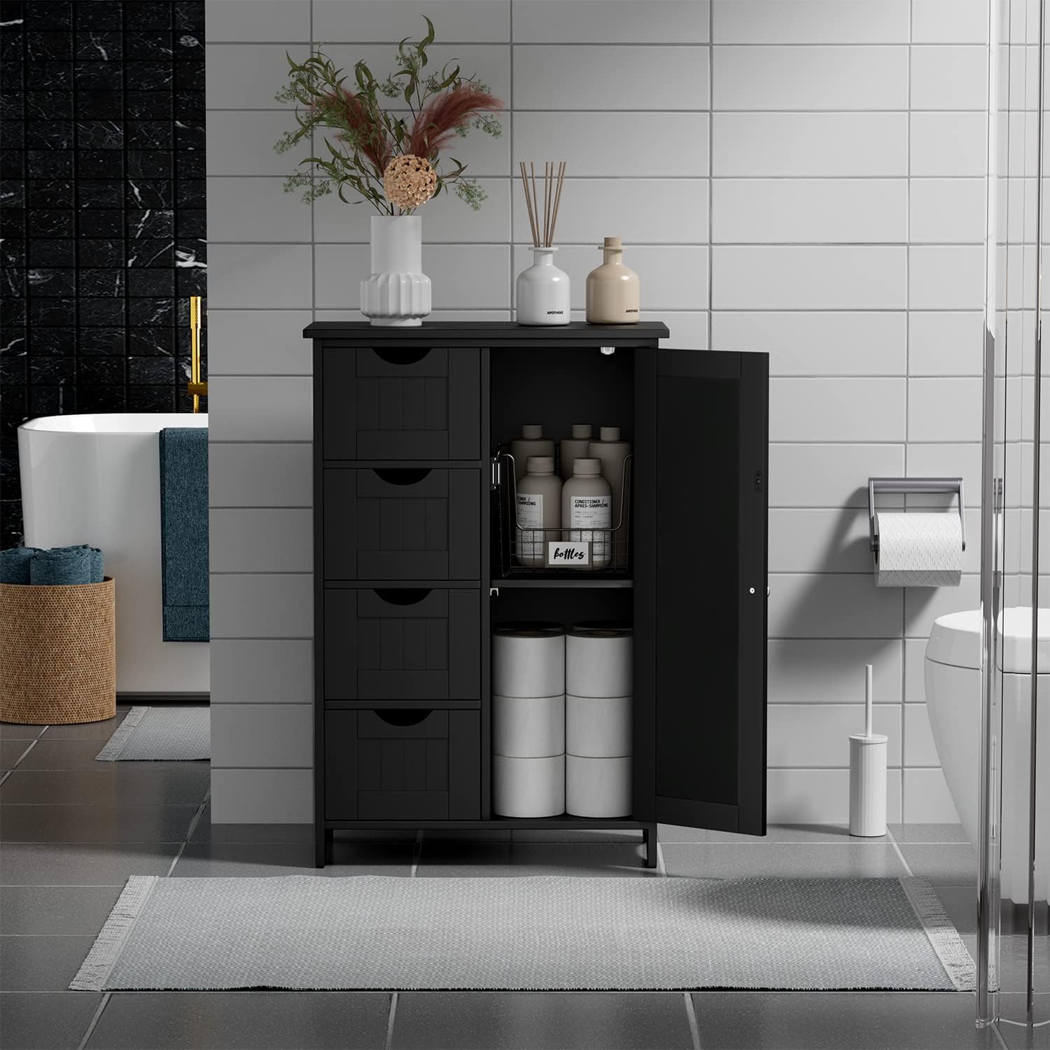 YESHOMY Armario de almacenamiento de baño, organizador lateral independiente con gran espacio y estantes ajustables, muebles de oficina en casa para