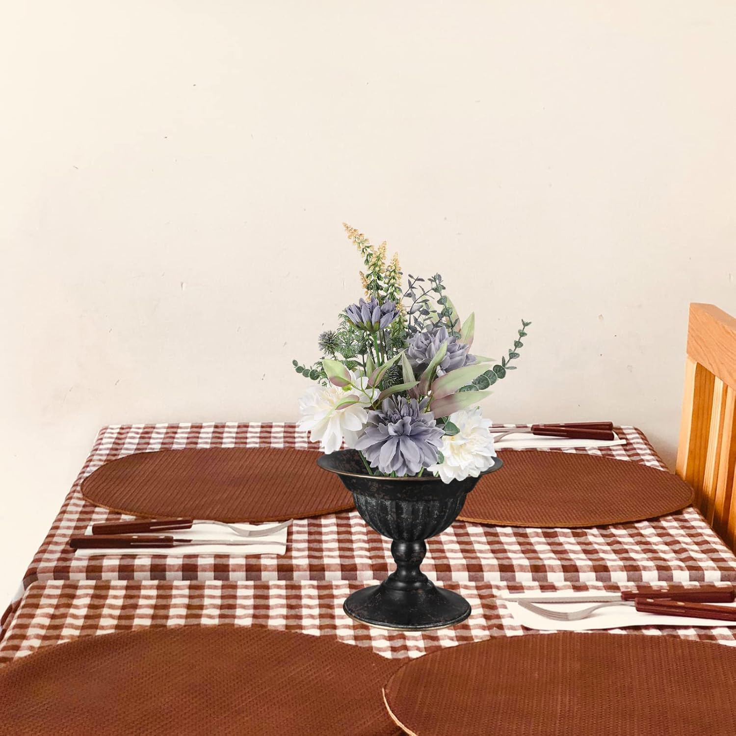 Yardwe Jarrón de urna de hierro fundido de hierro fundido, maceta vintage para urna, retro, rústica, clásica, jarrón, jarrón, jarrón primitivo,