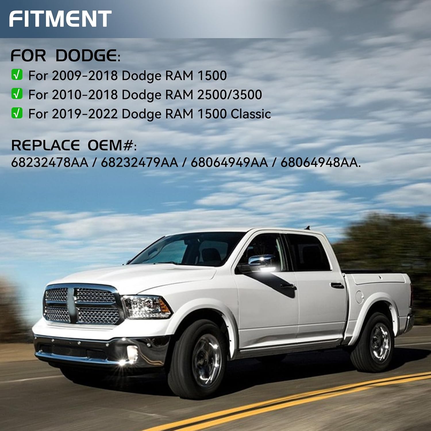 Conjunto de lámpara de charco de señal de giro LED con lente transparente Switchback para Dodge Ram 1500 2500 3500 2009-2018 camión de remolque