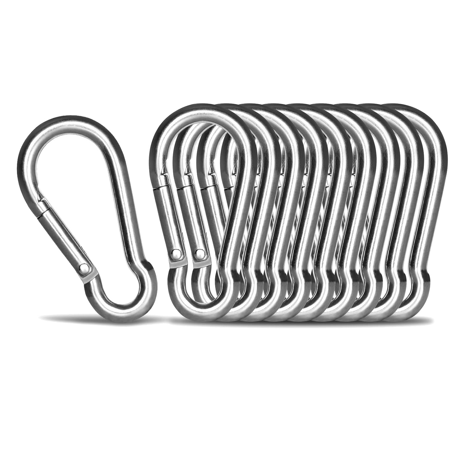 KINLINK Paquete de 10 mosquetones de acero inoxidable 304, gancho de resorte resistente de 2.36 pulgadas, clips de mosquetón para campamento al aire