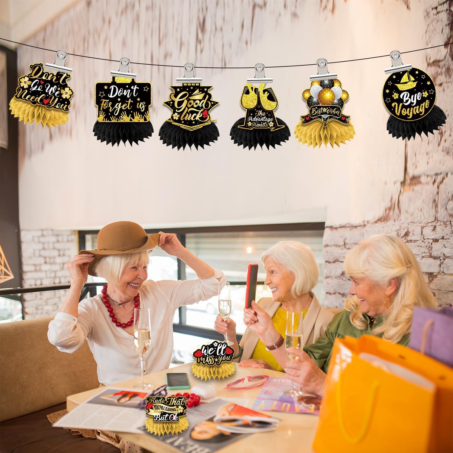 We Will Miss You – Centros de mesa de nido de abeja, 8 piezas de decoración de buena suerte centros de mesa de jubilación para mesas, decoraciones