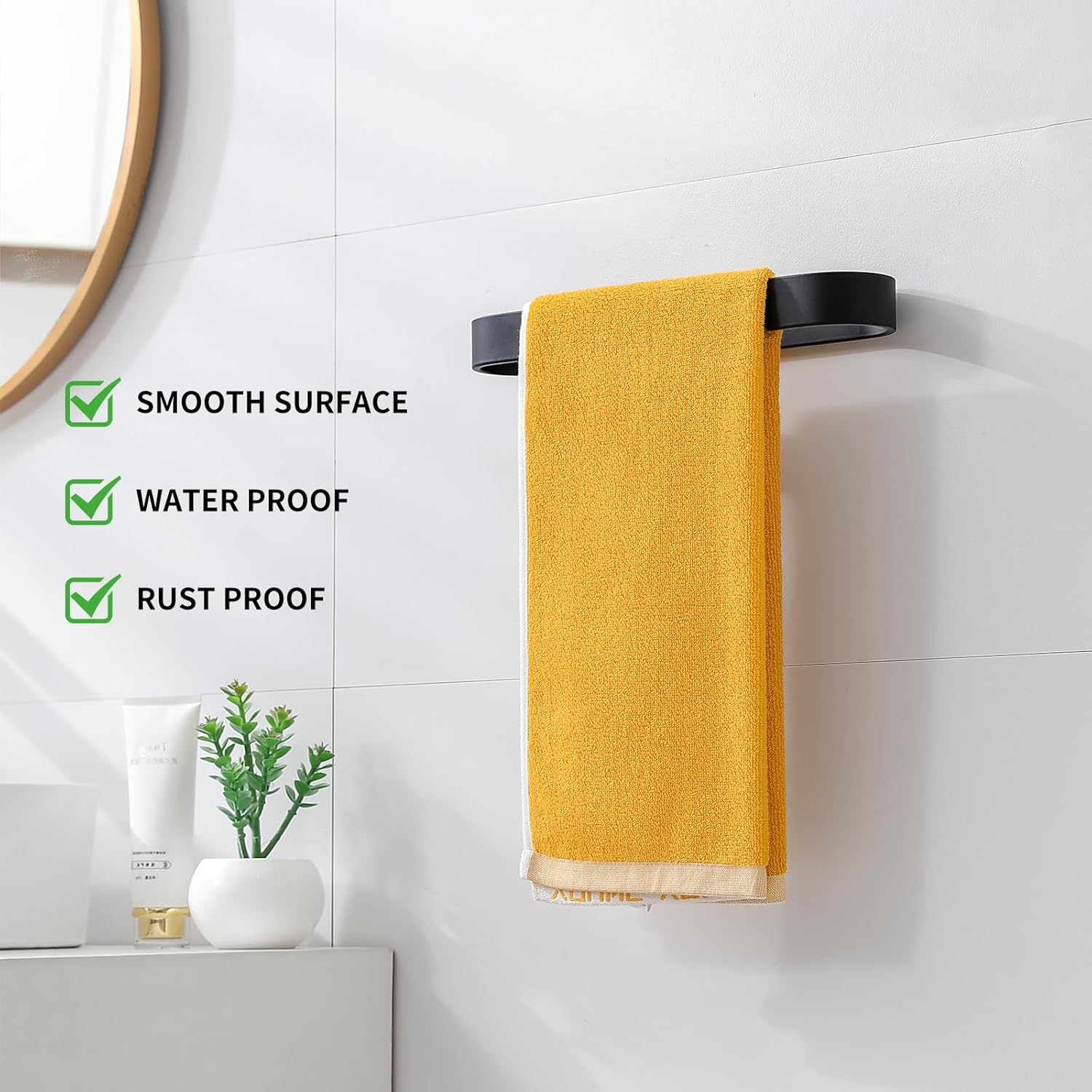 Toallero de baño de 11.8 pulgadas, soporte para toallas de mano negro mate para baño, montado en la pared, encimera, toallero de cocina