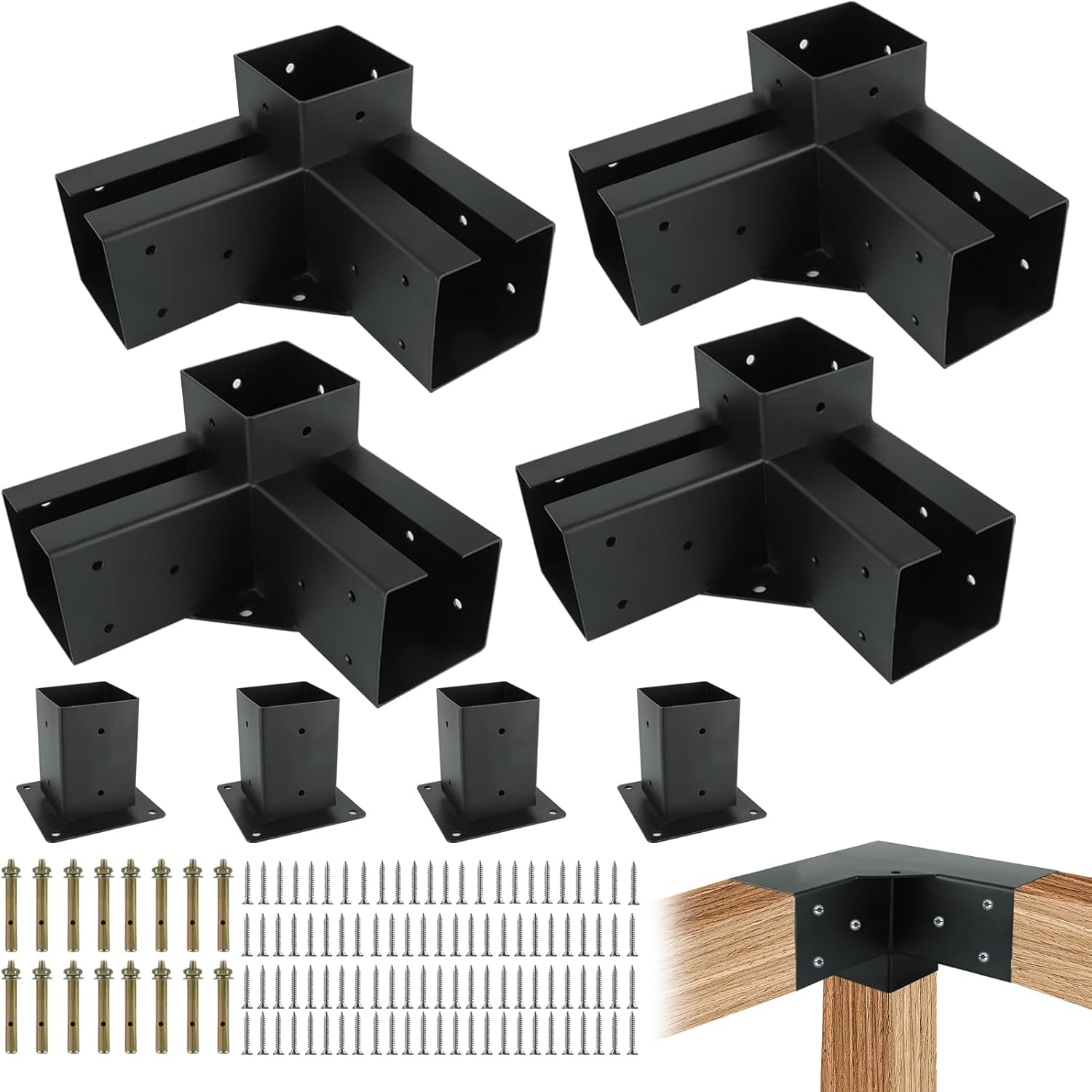 Pergola – Juego de soportes para cenador Nopwer – Soporte de esquina de ángulo recto de 3 vías para vigas de madera de 4 x 4 pulgadas