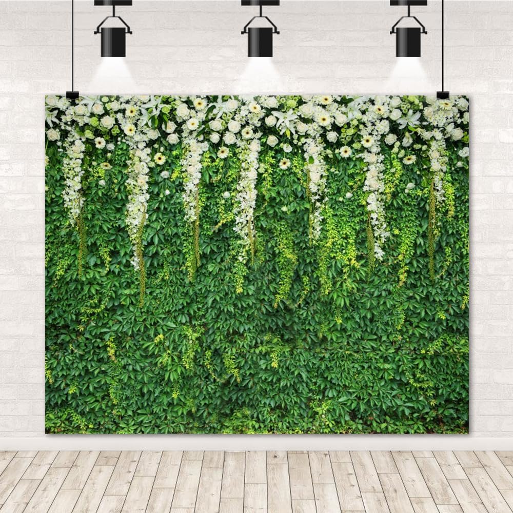 Caaerttply Telón de fondo de hojas verdes verdes para fotografía, telón de fondo de pared de hierba de primavera, 10 x 8 pies, césped verde, flores