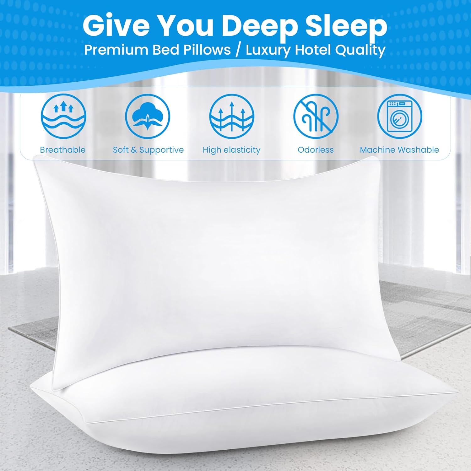 Almohadas de cama para dormir, almohadas alternativas de plumón, blancas, relleno de microfibra, juego de almohadas King de 2,20 x 36 pulgadas,
