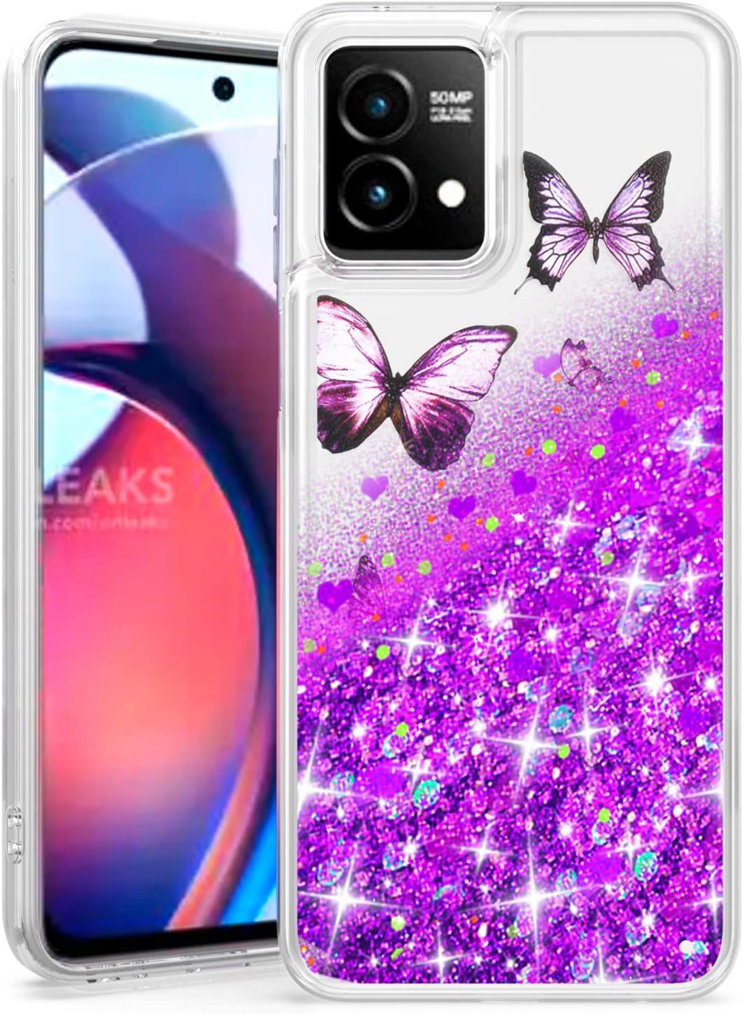 EnCases Funda para Moto G 5G 2023 con purpurina líquida, Motorola G 5G 2023 Carcasa Quicksand Sparkle Heavy Duty Hybrid, Motorola Moto G 5G 2023