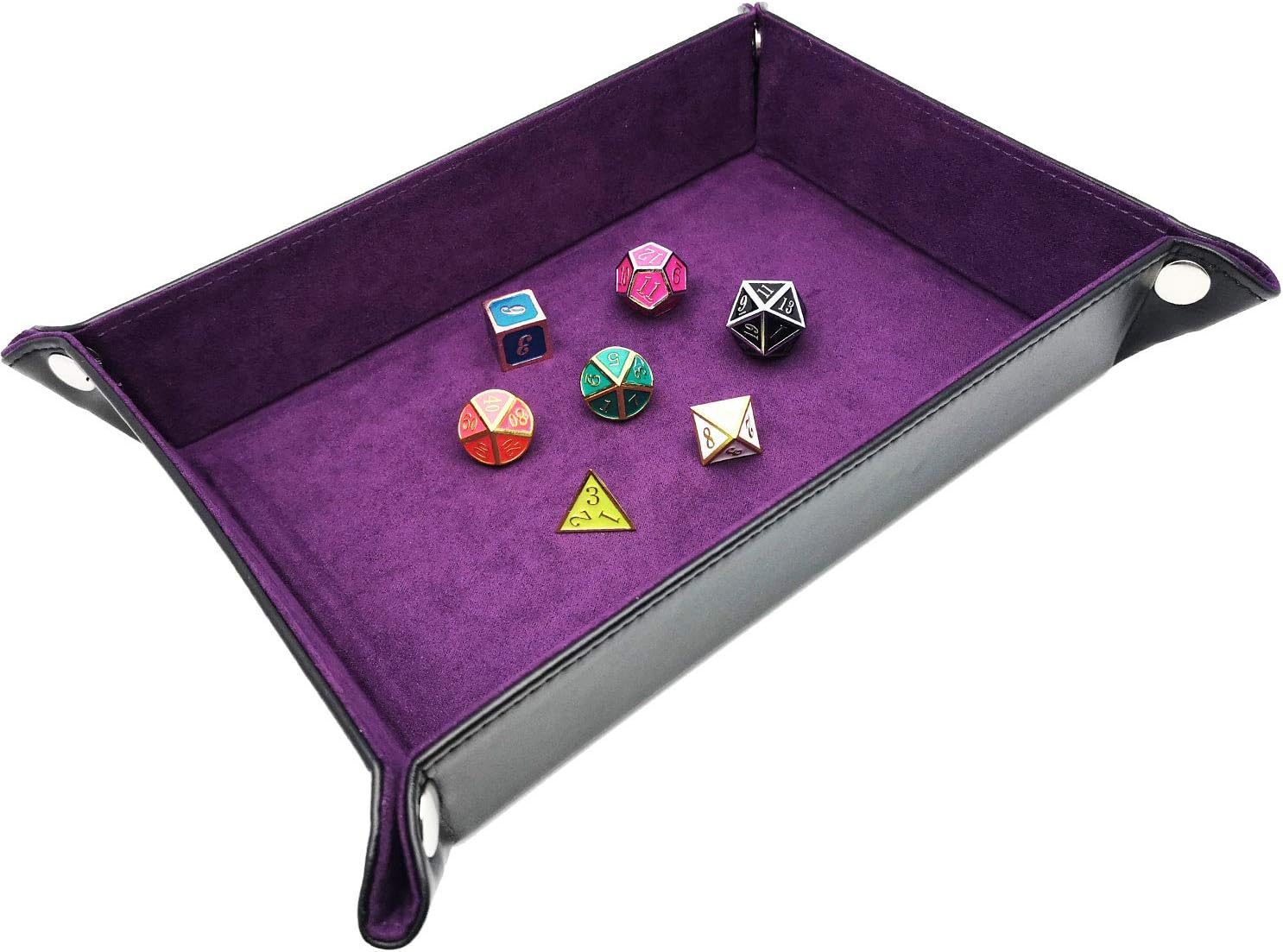 Haxtec Bandeja plegable para dados DND, color negro y morado, portátil, de piel sintética, para juegos de dados RPG como Calabozos y Dragones (negro