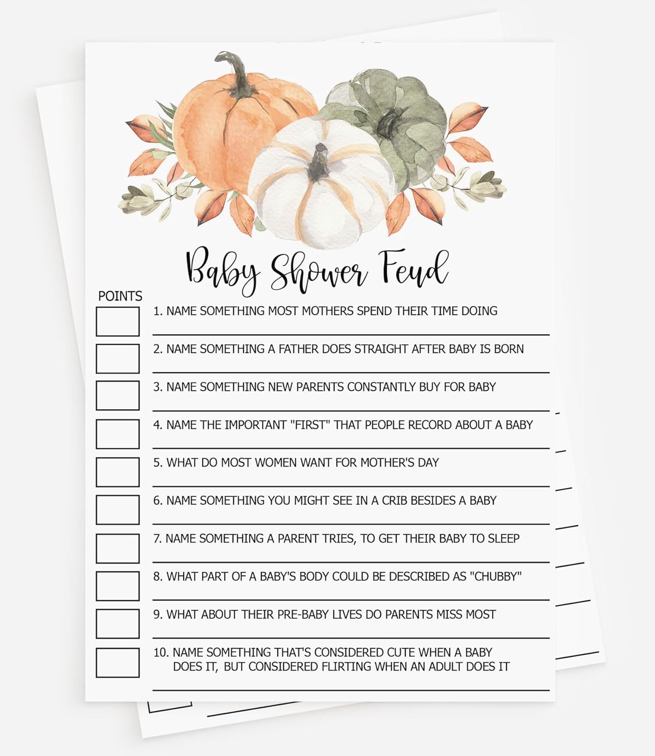 All Ewired Up 50 Baby Shower Family Feud (50 tarjetas), divertido juego de baby shower, regalo, género neutro niño o niña, calabaza, otoño, otoño
