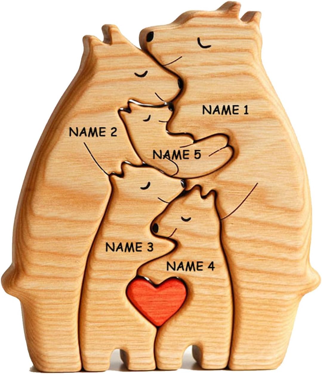 Rompecabezas personalizado con nombres de familia  Rompecabezas de oso de madera  Rompecabezas de madera personalizable de roble pieza decorativa