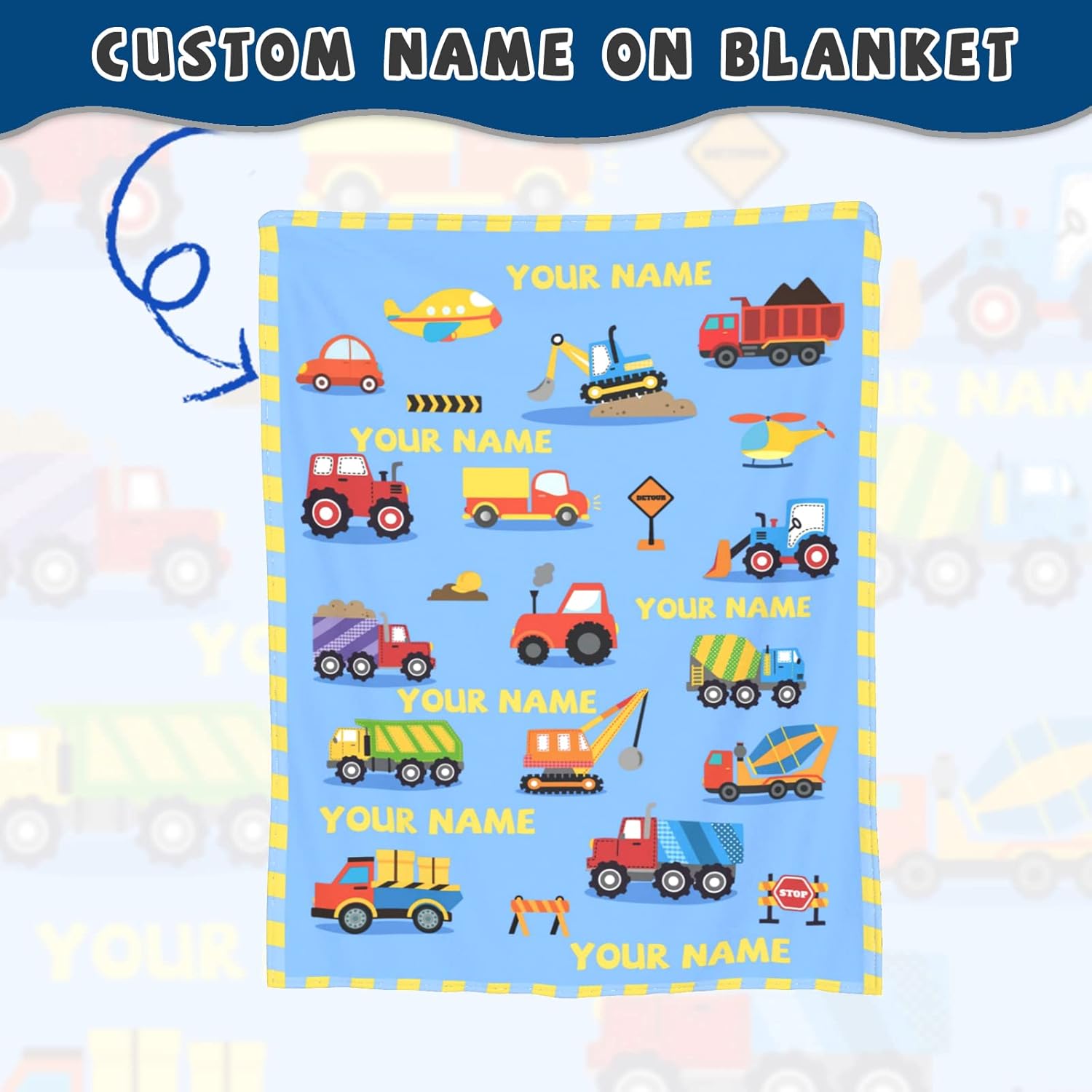 Mantas de bebé personalizadas para niños, 30 x 40 pulgadas, manta de excavadora para bebés, mantas mullidas de felpa para cuna