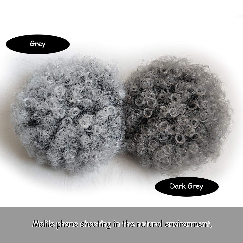 Yinmei Baibian Extensiones de moño afro corto con cordón de coleta afro, rizado y rizado, color gris oscuro, extensiones de moño sintético para
