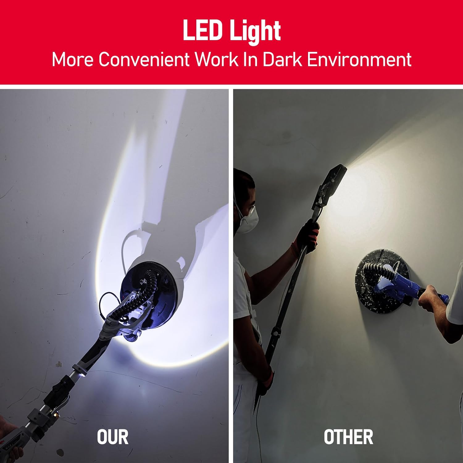 Lijadora eléctrica para paneles de yeso, lijadora eléctrica de 710 W con 6 discos de lijado, 7 velocidades variables de 800-1700 RPM con mango