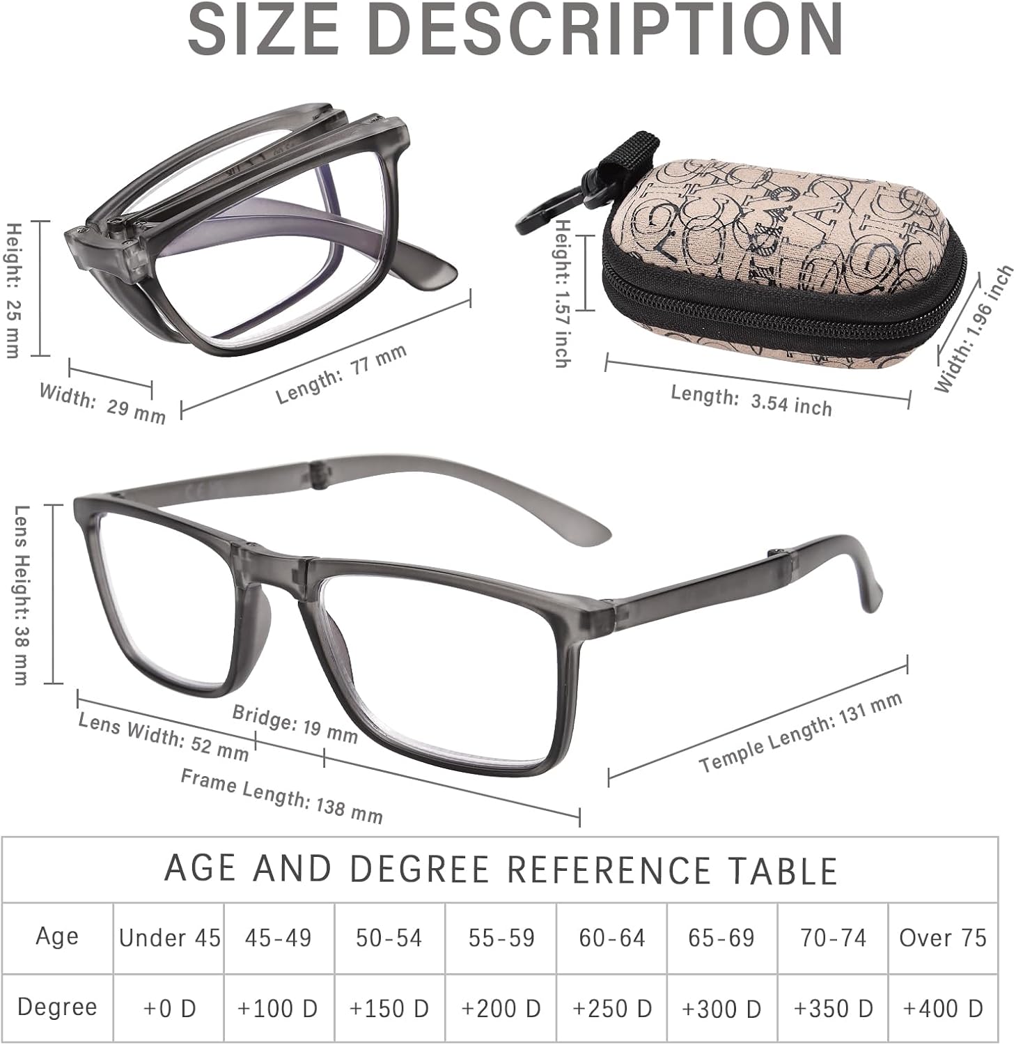 OPTOFENDY Gafas de lectura plegables para mujeres y hombres, pequeños lectores de bisagra de resorte, anteojos de luz azul portátiles con estuche