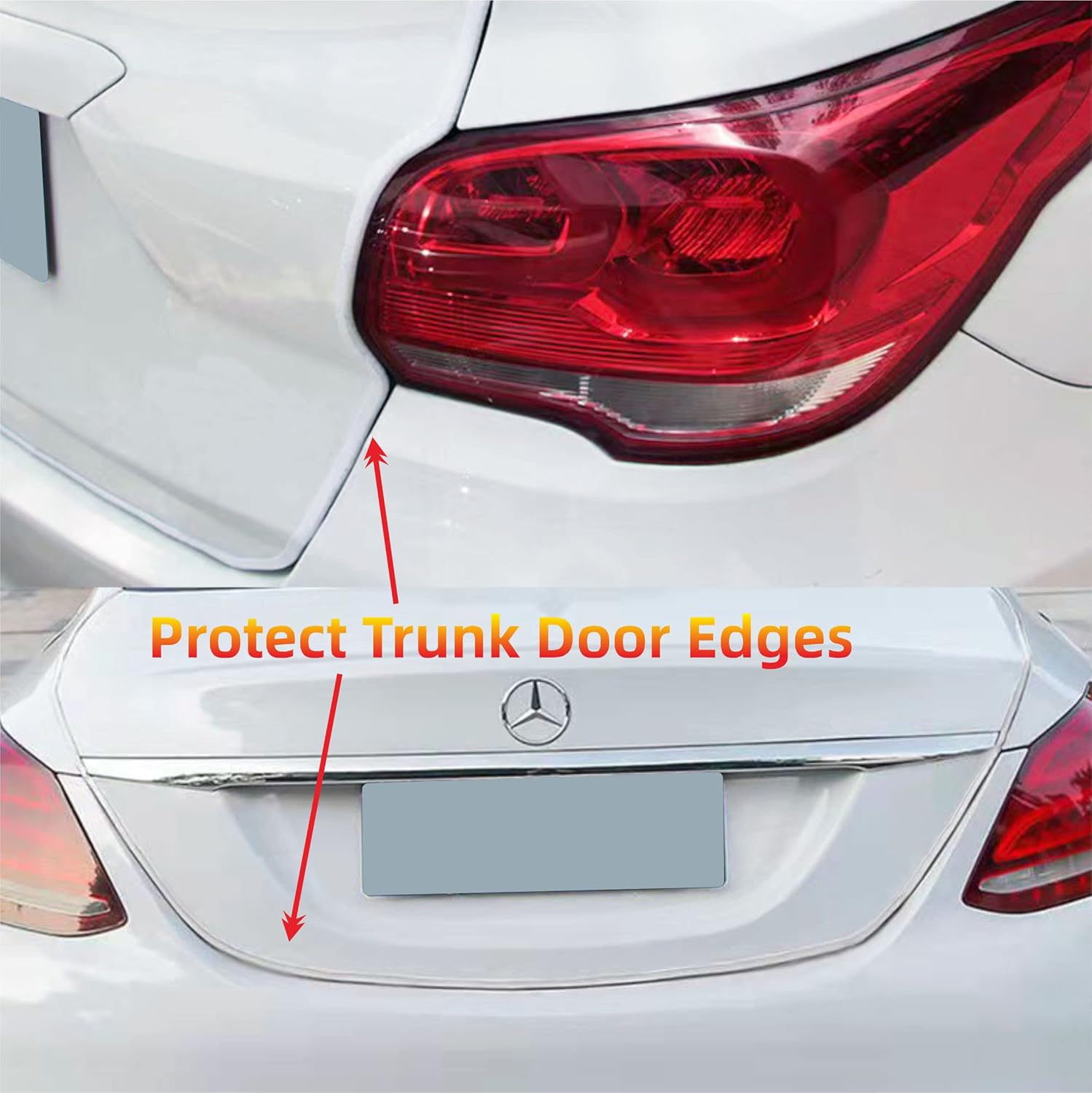 Shine & Bright Auto Protector de borde de puerta de automóvil blanco de 32 pies con forma de U, tira de ribete con material de PVC y clips de metal,