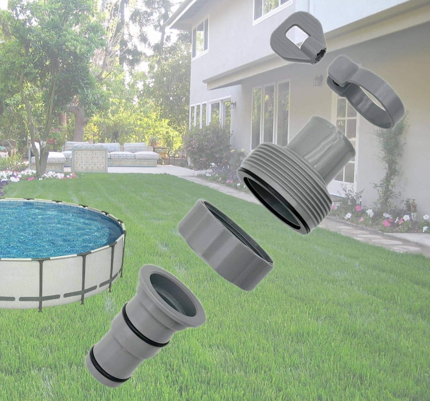Paquete de 4 adaptadores de manguera de piscina, juegos de adaptadores de manguera de repuesto para piscinas sobre el suelo 2 adaptadores de