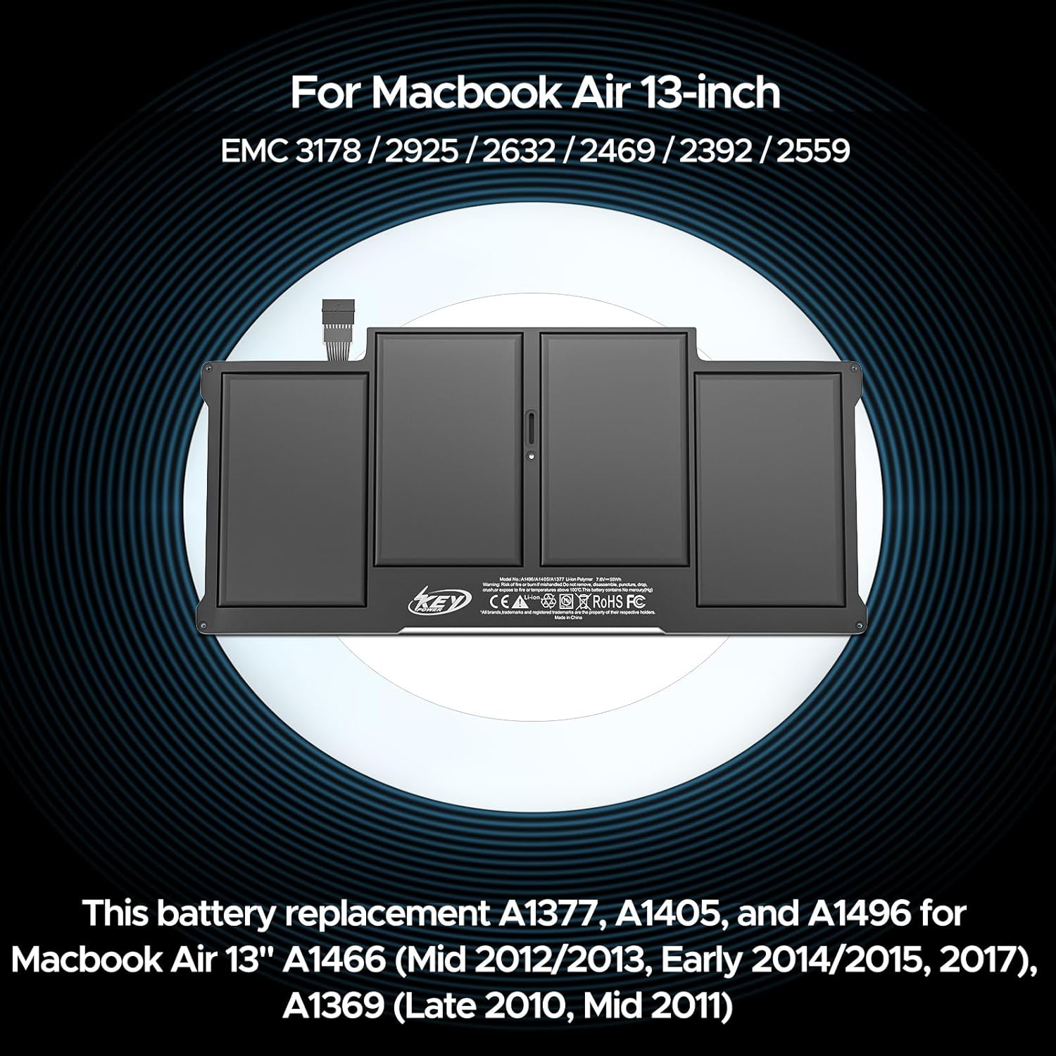 Key Power Batería A1466, repuesto de batería MacBook Air de 13 pulgadas para A1466 (mediados de 20122013, principios de 20142015, 2017), A1369