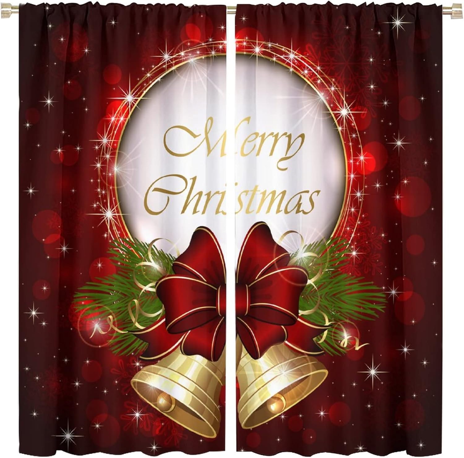 Cortina opaca de Navidad para ventana, campanas de Navidad, festivales, decoración de atmósfera, cortina para sala de estar, habitación de los