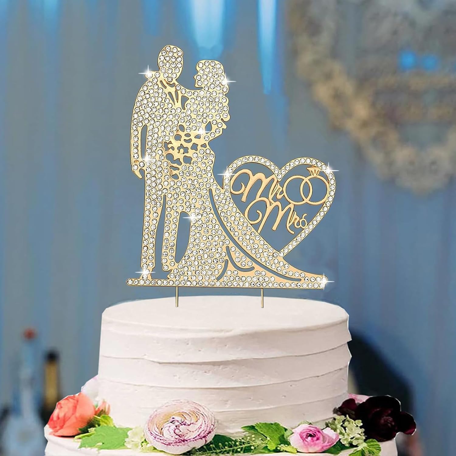 Mr and Mrs – Decoración para tarta de boda, aleación de cristal brillante, diamantes de imitación para novia y novio, corazón de amor, para boda,