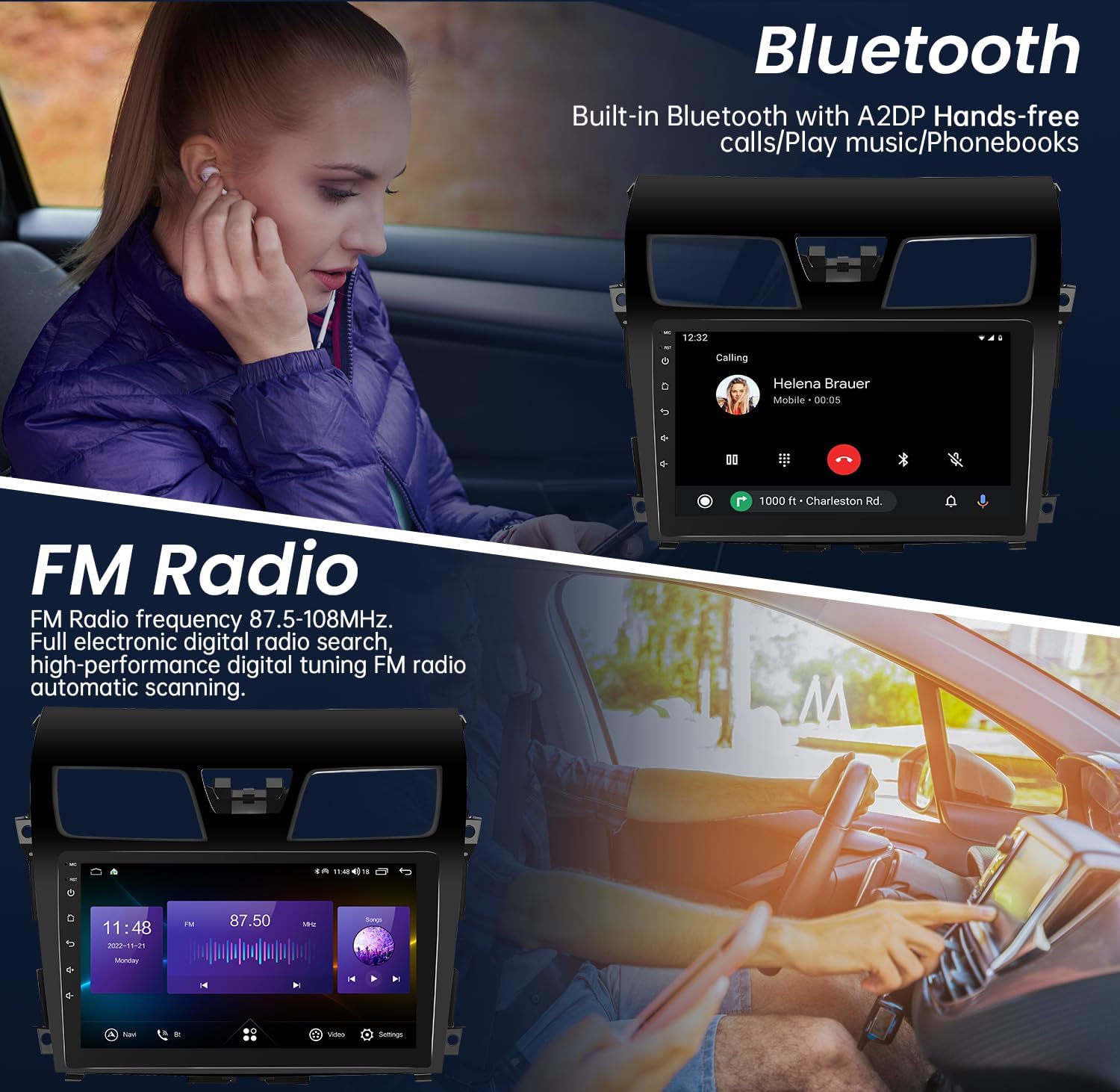 Radio estéreo para coche para Nissan Altima 2013 2014 2015 – CarPlay inalámbrico Android Auto 1280 * 800 10 ” pantalla táctil unidad principal con