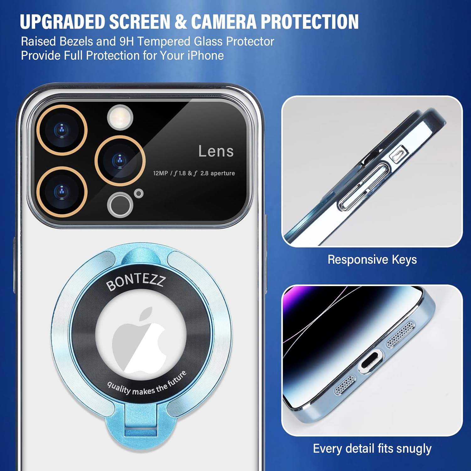 Omio – Funda magnética transparente para iPhone 15 Pro Max con soporte magnético invisible compatible con el logotipo MagSafe, protector de lente de