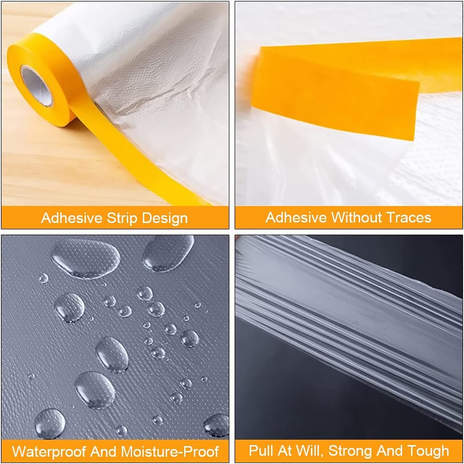 Cinta y cortina, película adhesiva precintada, 2 rollos de papel para pintores automotrices, rollo de película protectora adhesiva para cubrir