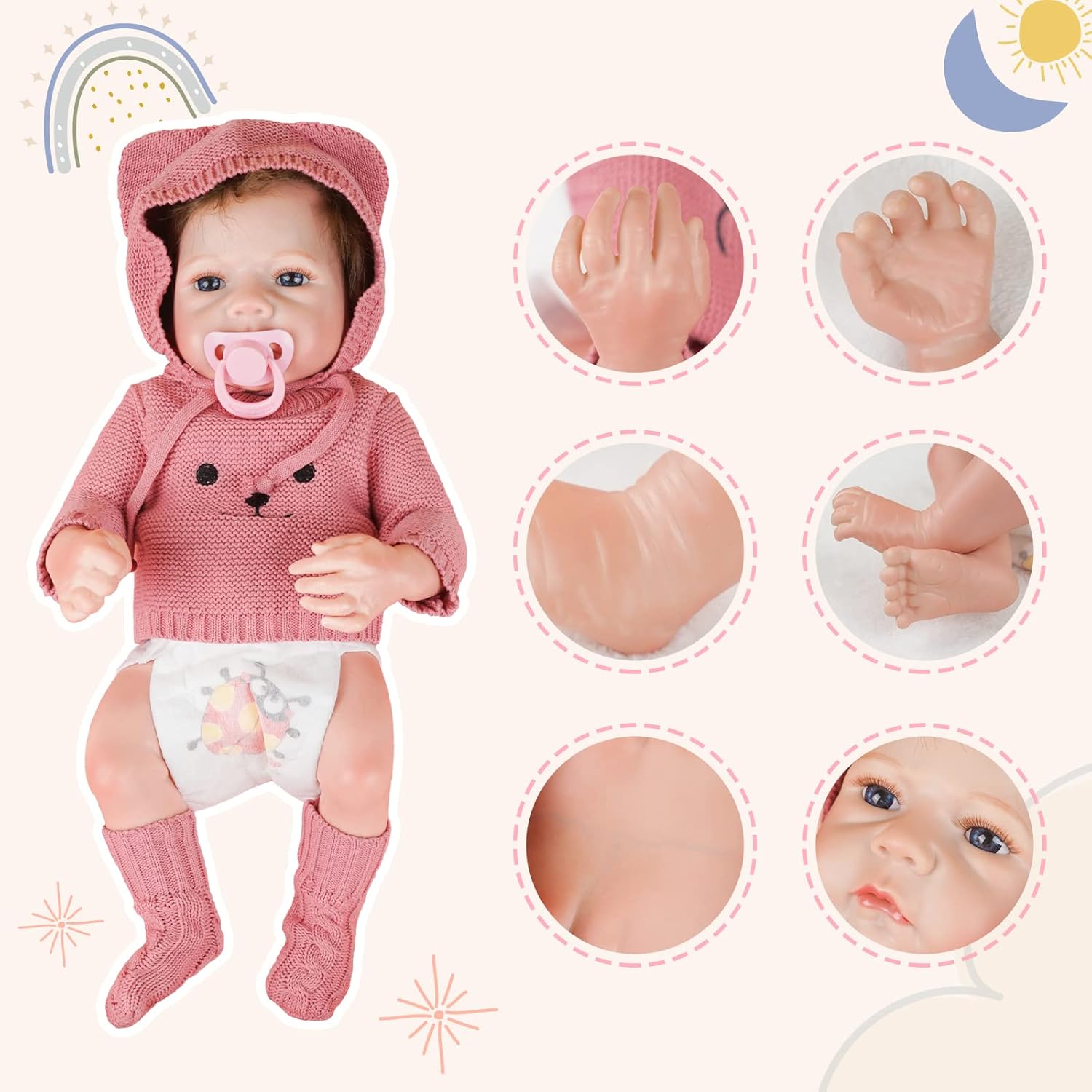 Muñecas de bebé Reborn de vinilo realista de 18 pulgadas, muñecas de bebé Reborn realistas de silicona con kit de alimentación, juego de caja de