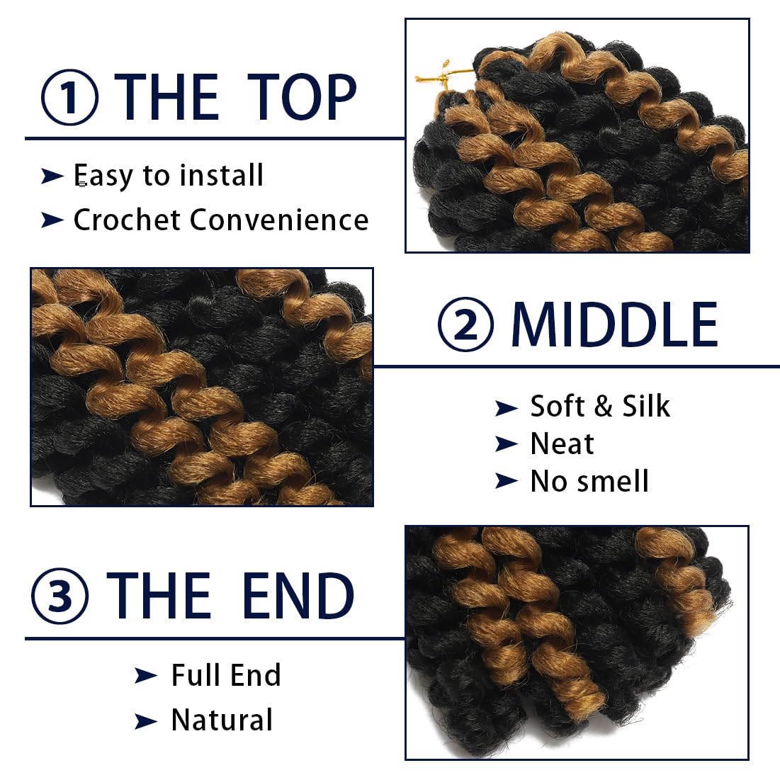 Cabello rizado tipo varita de ganchillo de 8 pulgadas, cabello rizado de ganchillo jamaicano ombré, trenzas de ganchillo de color jamaicano,