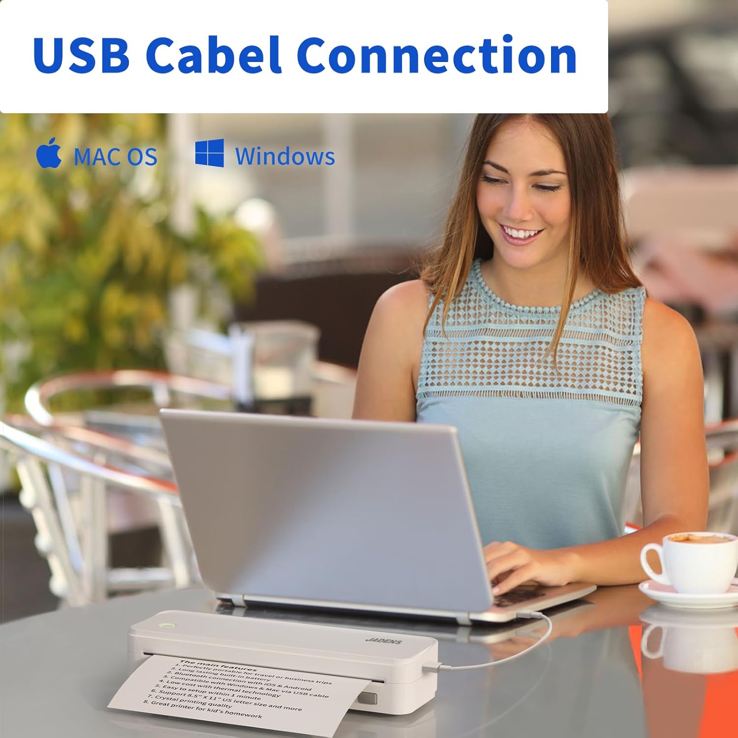 JADENS Impresoras portátiles inalámbricas para viajes, compatible con letras estadounidenses de 8.5 x 11 pulgadas, impresora térmica Bluetooth