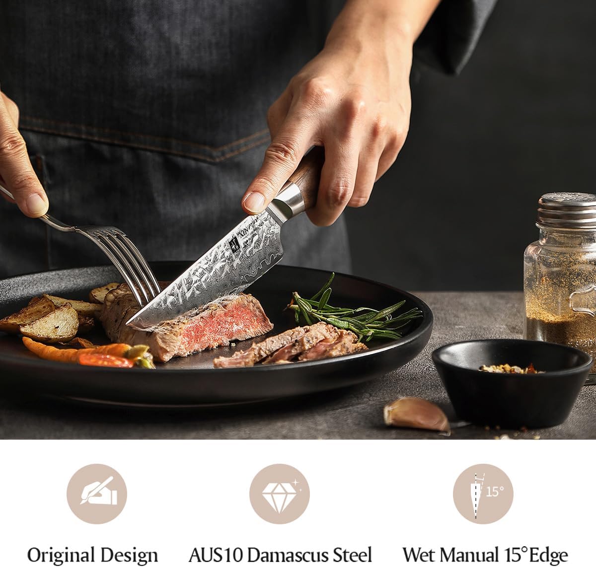 XINZUO Juego de 4 cuchillos para carne de 5 pulgadas, acero japonés AUS-10 de 67 capas forjados de Damasco con caja de regalo, cuchillo de mesa de