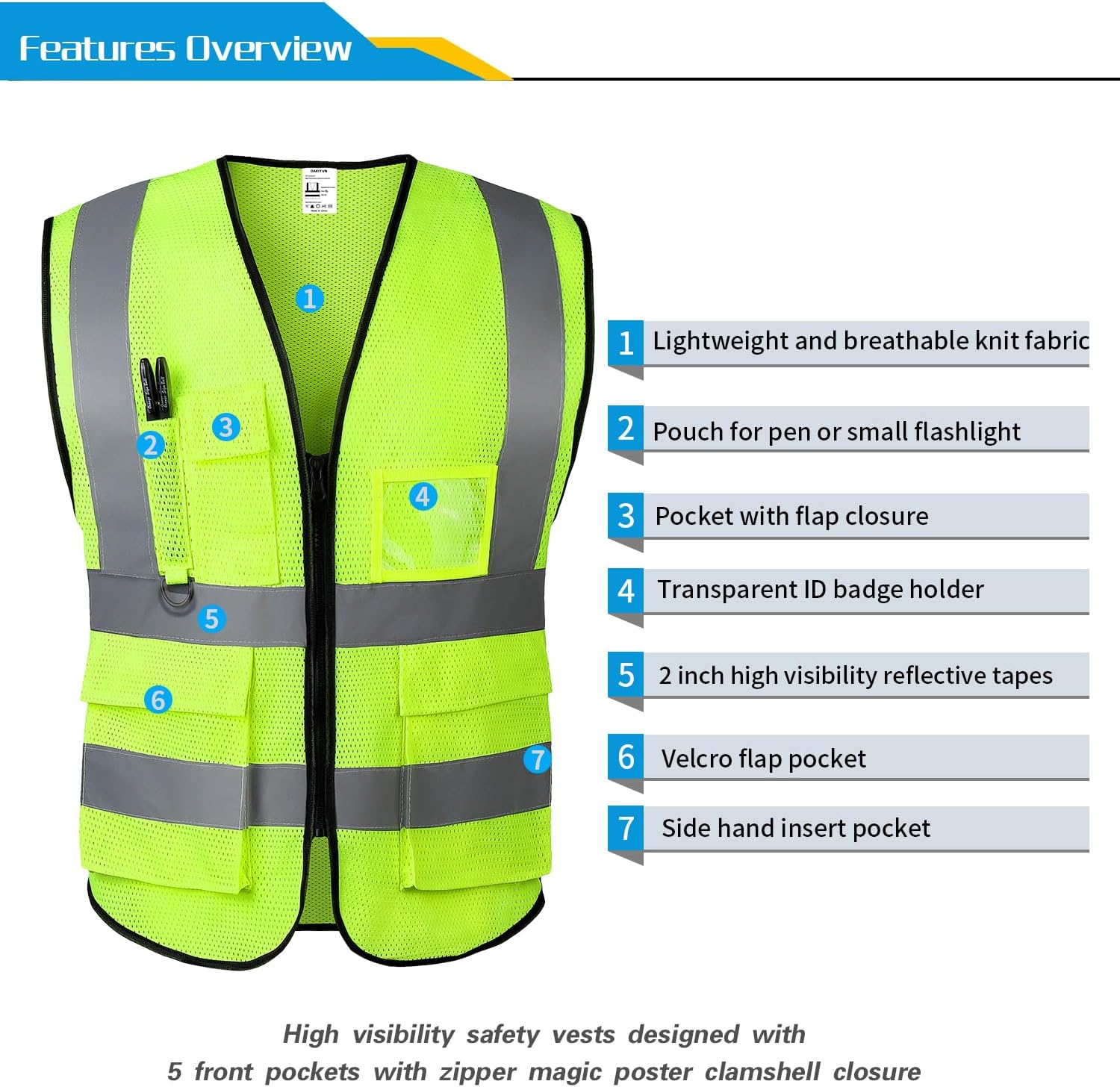 Chaleco MeshSafety para mujeres y hombres cumple con los estándares ANSI con tiras reflectantes con bolsillos y cremallera para topógrafo