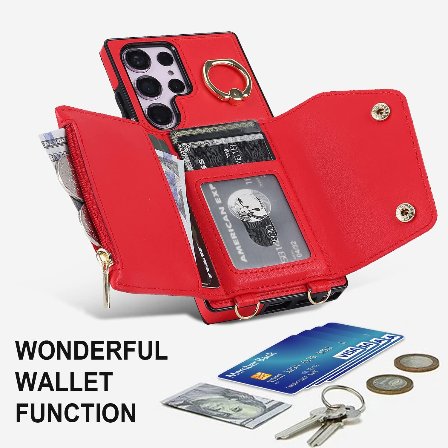 Asuwish Funda para teléfono Samsung Galaxy S23 Ultra 5G Funda tipo cartera con protector de pantalla y soporte para anillo para tarjeta de crédito,