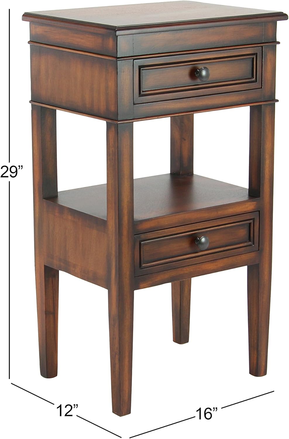 Deco 79 Acento tradicional de madera de pino, mesa auxiliar de 16 x 12 x 29 pulgadas, marrón
