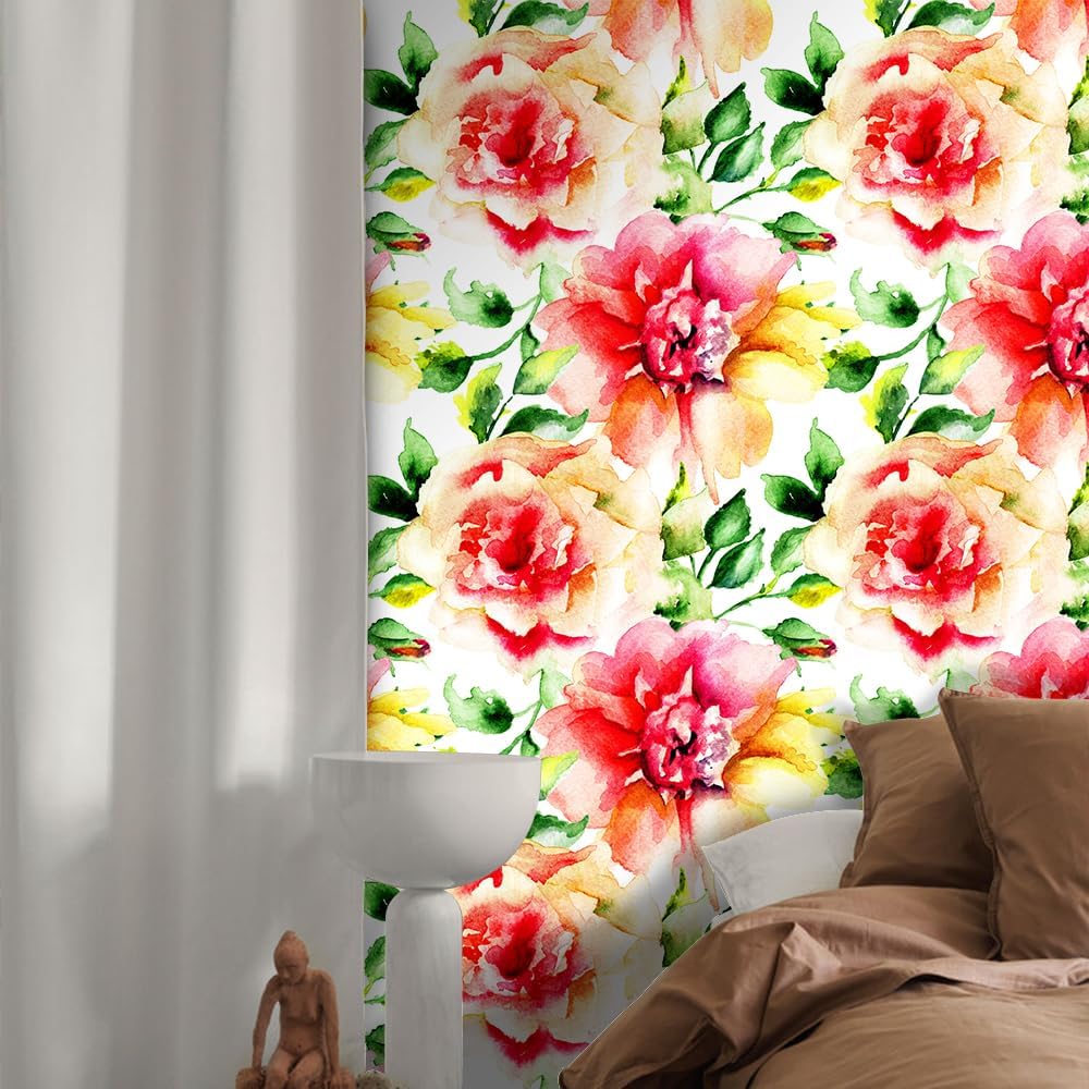 Papel tapiz colorido de peonía floral para despegar y pegar, papel de contacto de flores y hojas, papel tapiz extraíble impermeable, papel tapiz