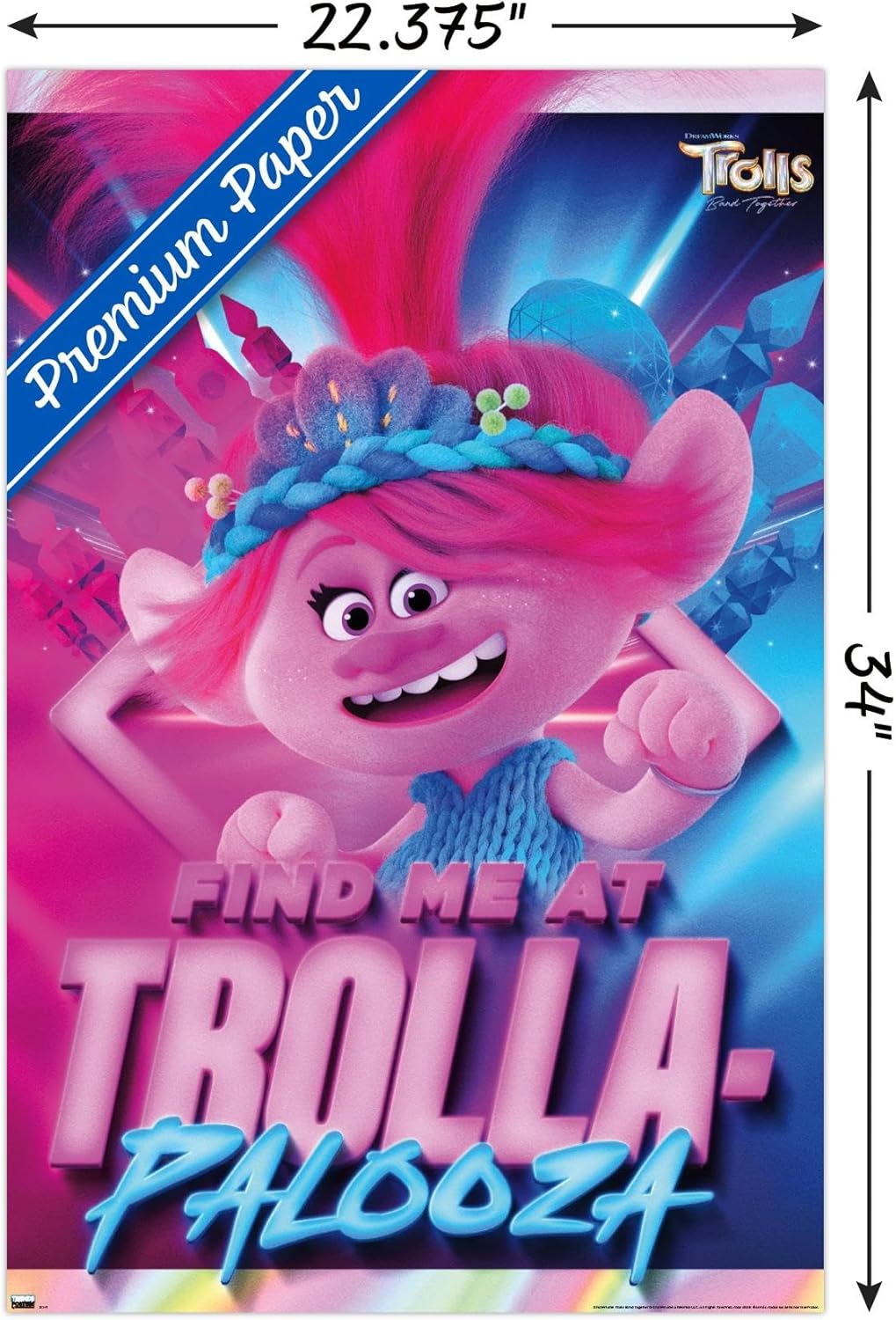 Trends International Trolls Band Together – Póster de pared de amapola, 22.37 x 34.00 pulgadas, versión premium sin marco